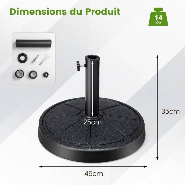 Helloshop26 - Base de parasol d'extérieur 14 kg support de parasol rond diamètre 45 cm s'ddapte aux poteaux de parasol de 38 à 48 mm noir - Image 4