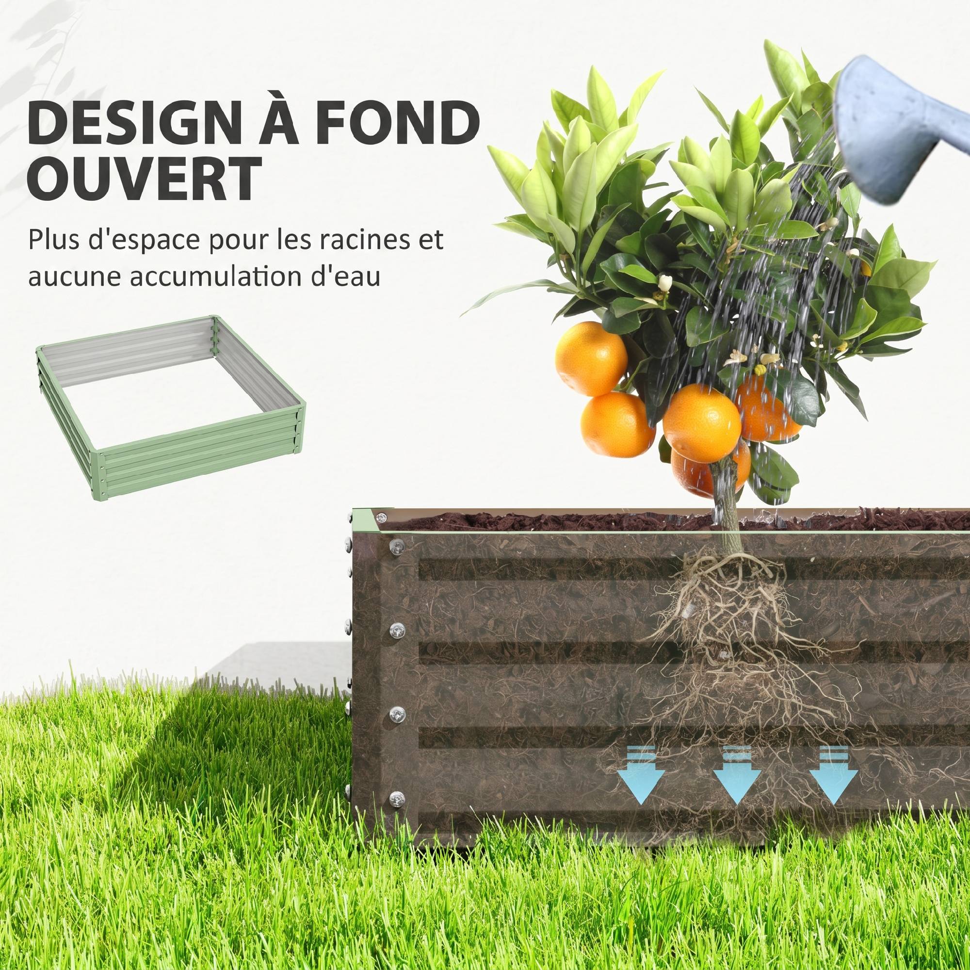 ComfortXL - Carré potager surélevé en acier galvanisé 120 x 120 x 30 cm vert clair pour jardin et serre résistant à la rouille - Image 6