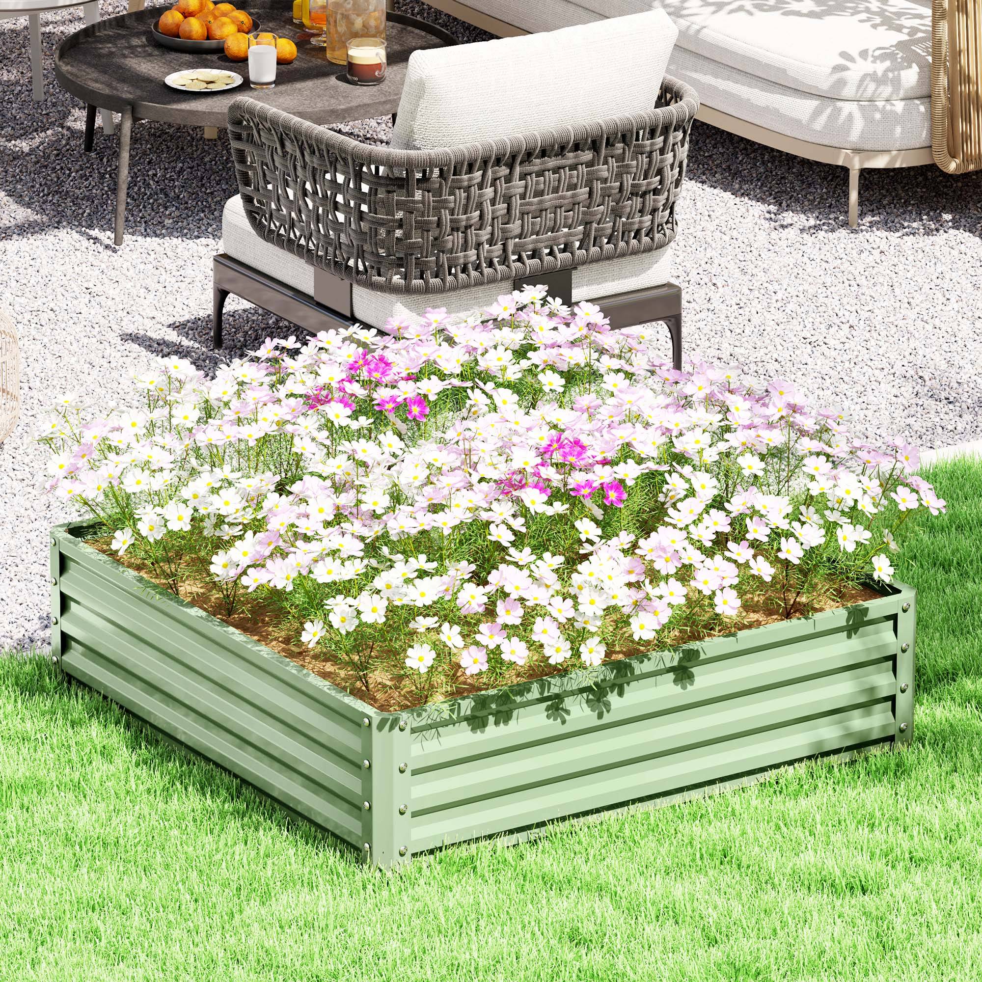 ComfortXL - Carré potager surélevé en acier galvanisé 120 x 120 x 30 cm vert clair pour jardin et serre résistant à la rouille - Image 1