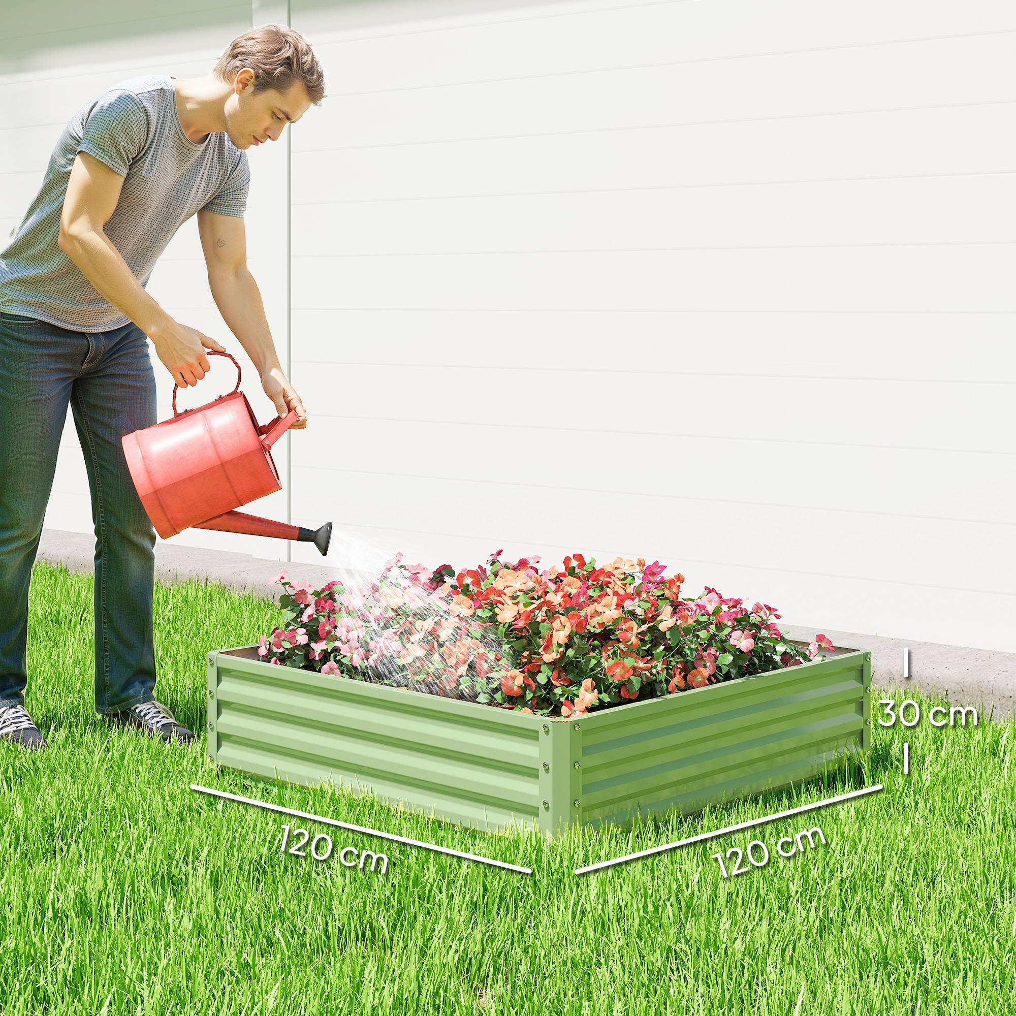 ComfortXL - Carré potager surélevé en acier galvanisé 120 x 120 x 30 cm vert clair pour jardin et serre résistant à la rouille - Image 3