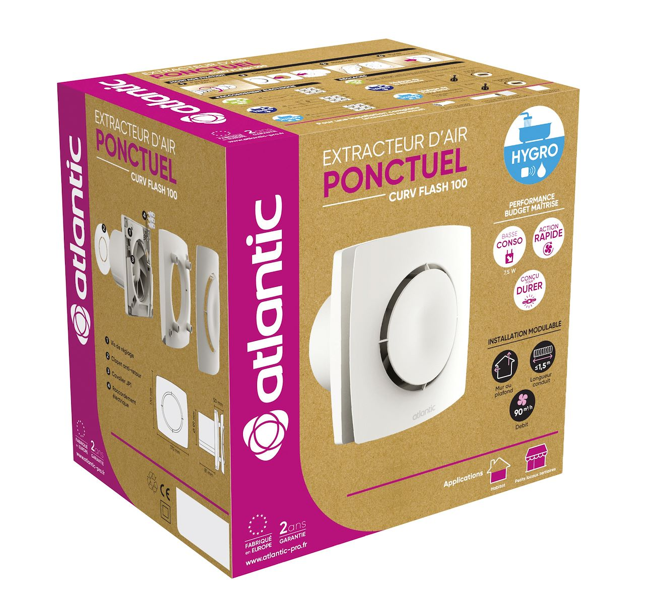 Extracteur d'air individuel ponctuel Curv Flash 100 I - Ø100 - Blanc - ATLANTIC - 123242 - Image 3