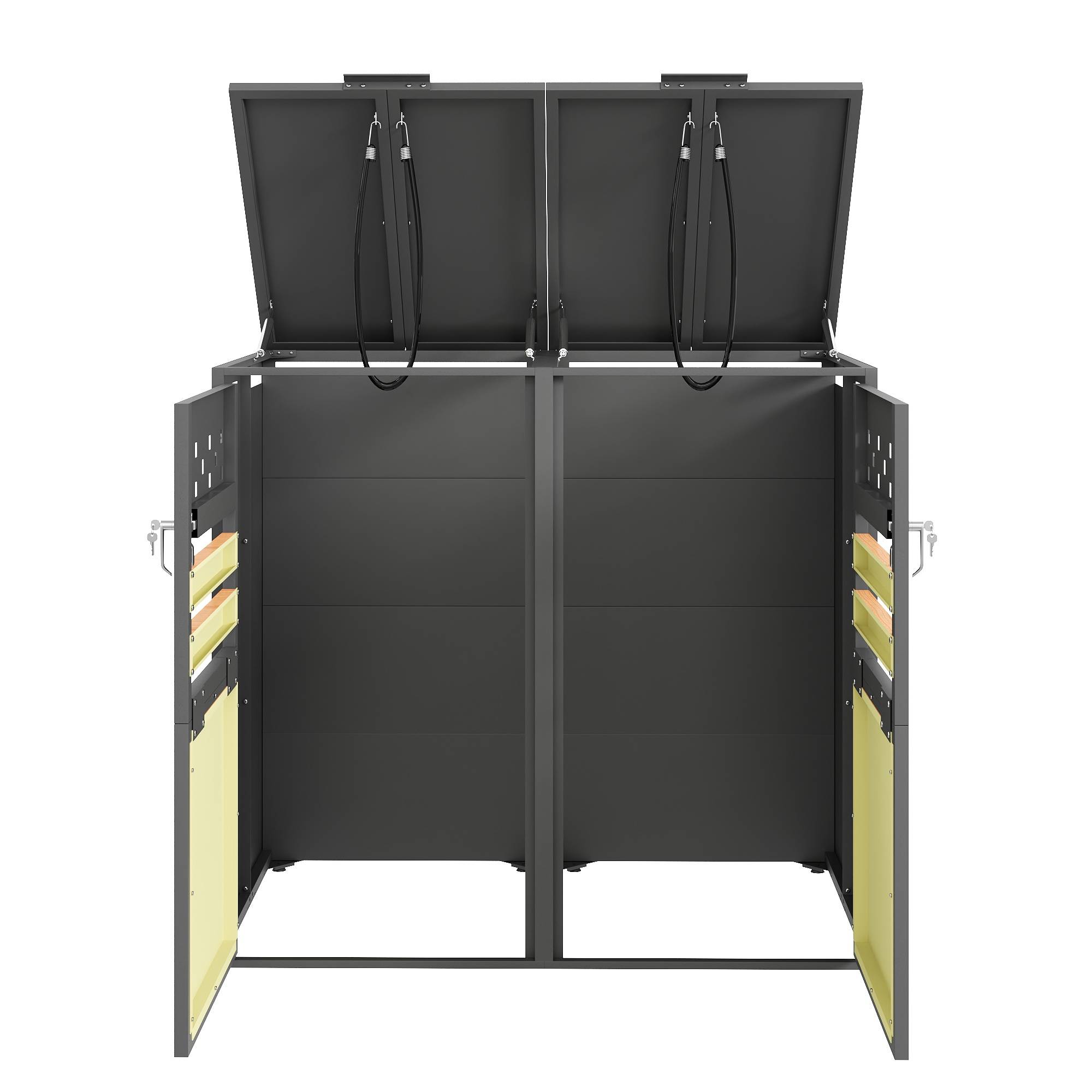 ComfortXL - Cache-poubelle double acier galvanisé extérieur couvercle hydraulique 132x80x120cm gris bois - ComfortXL Outdoor Living - Image 6