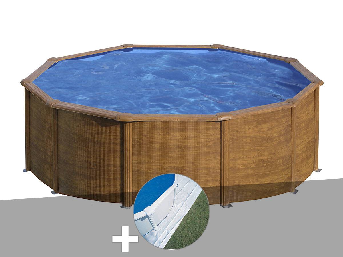 Gré - Kit piscine acier aspect bois Gré Pacific ronde 4,80 x 1,22 m + Tapis de sol