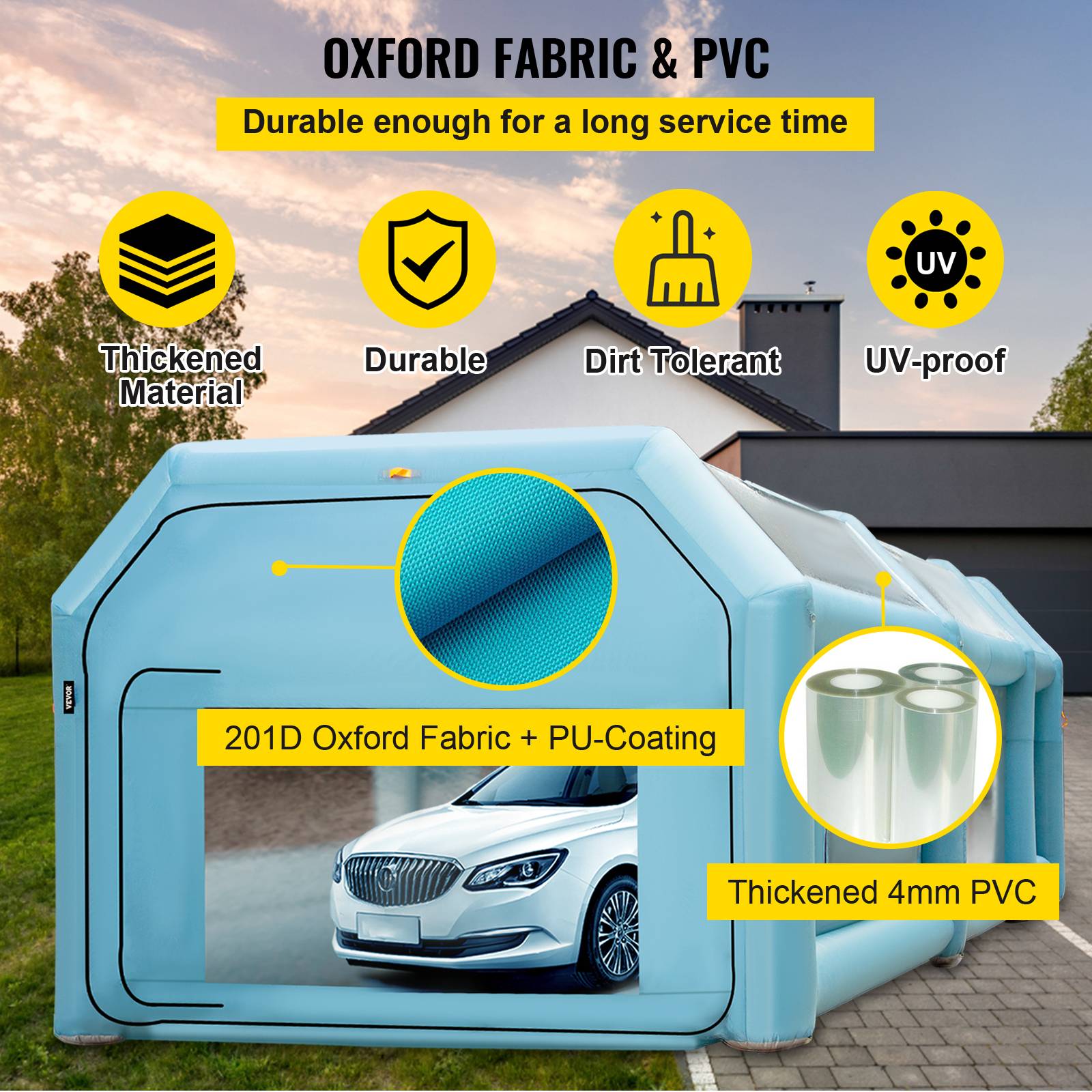 VEVOR Cabine Peinture Voiture 8x4x3m, Tente Gonflable Oxford 210D, Souffleurs 950W+330W, pour atelier/camping. - Image 3