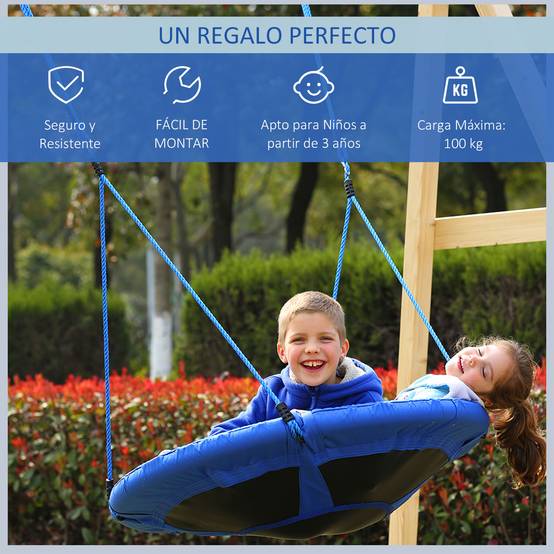 Balançoire nid ronde pour arbre dès 3 ans, charge 100 kg, intérieur extérieur, Ø100×180 cm, bleue, solide et confortable - Image 5
