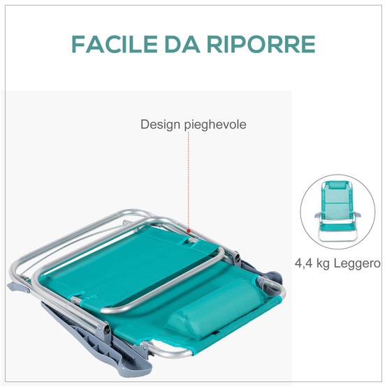 Lot de 2 chaises de camping pliantes et inclinables à 6 positions, en aluminium et mousse, 62 x 65 x 80 cm, gris et bleu - Image 9