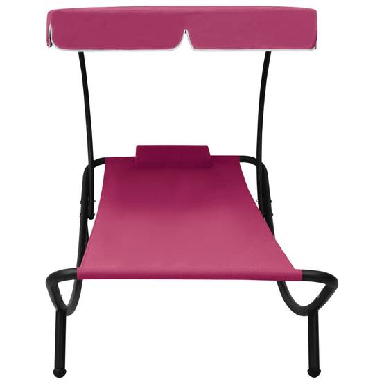 Helloshop26 - Lit de repos transat chaise longue d'extérieur 200 cm avec auvent et oreiller rose - Image 2