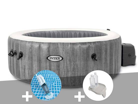 Kit spa gonflable Intex PureSpa Baltik rond Bulles 6 places + Aspirateur + Porte-verre