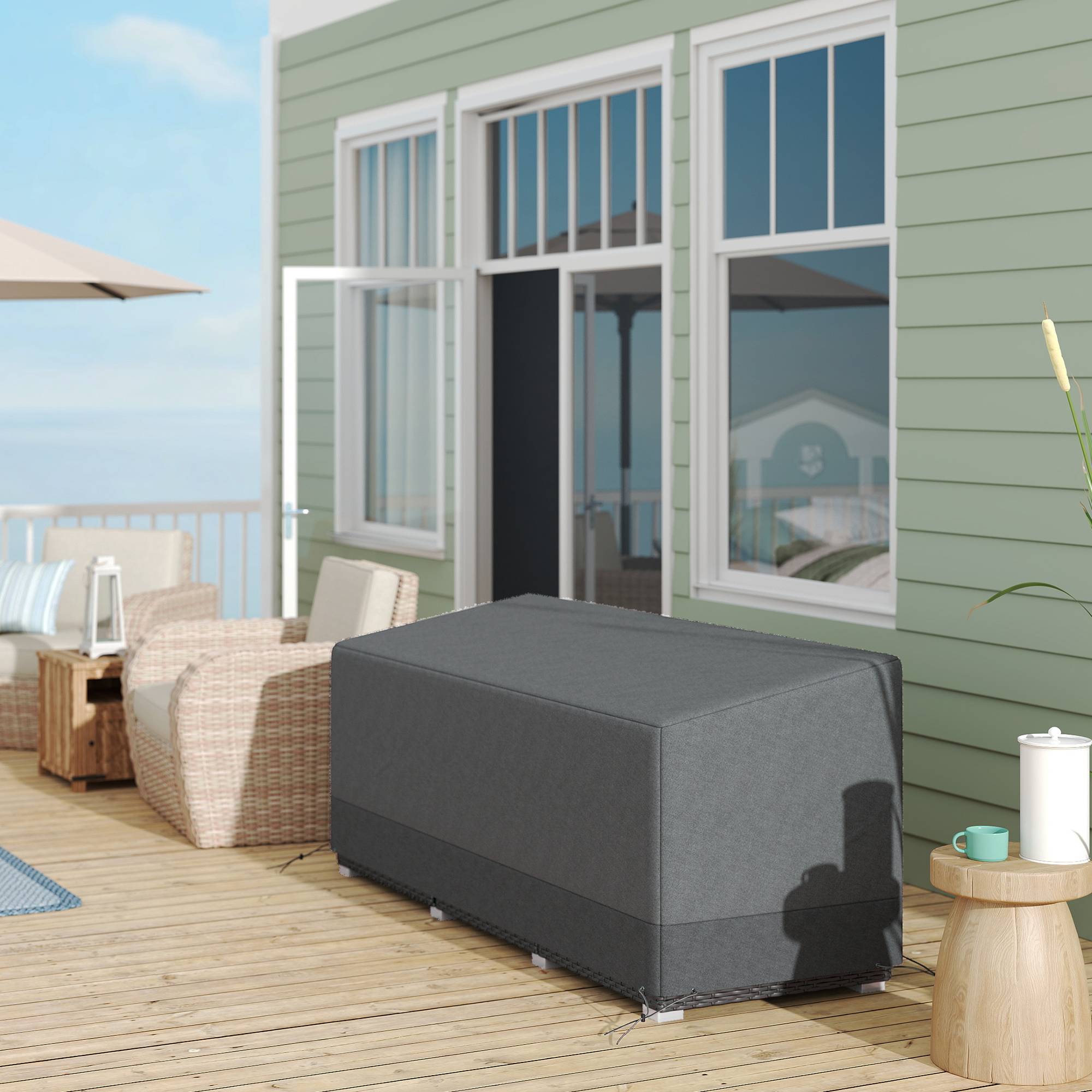 Housse de protection pour mobilier de jardin, résistante à l'hiver, imperméable et anti-UV, en tissu Oxford 600D, 190,5 x 72 x 76 cm, gris clair - Image 3