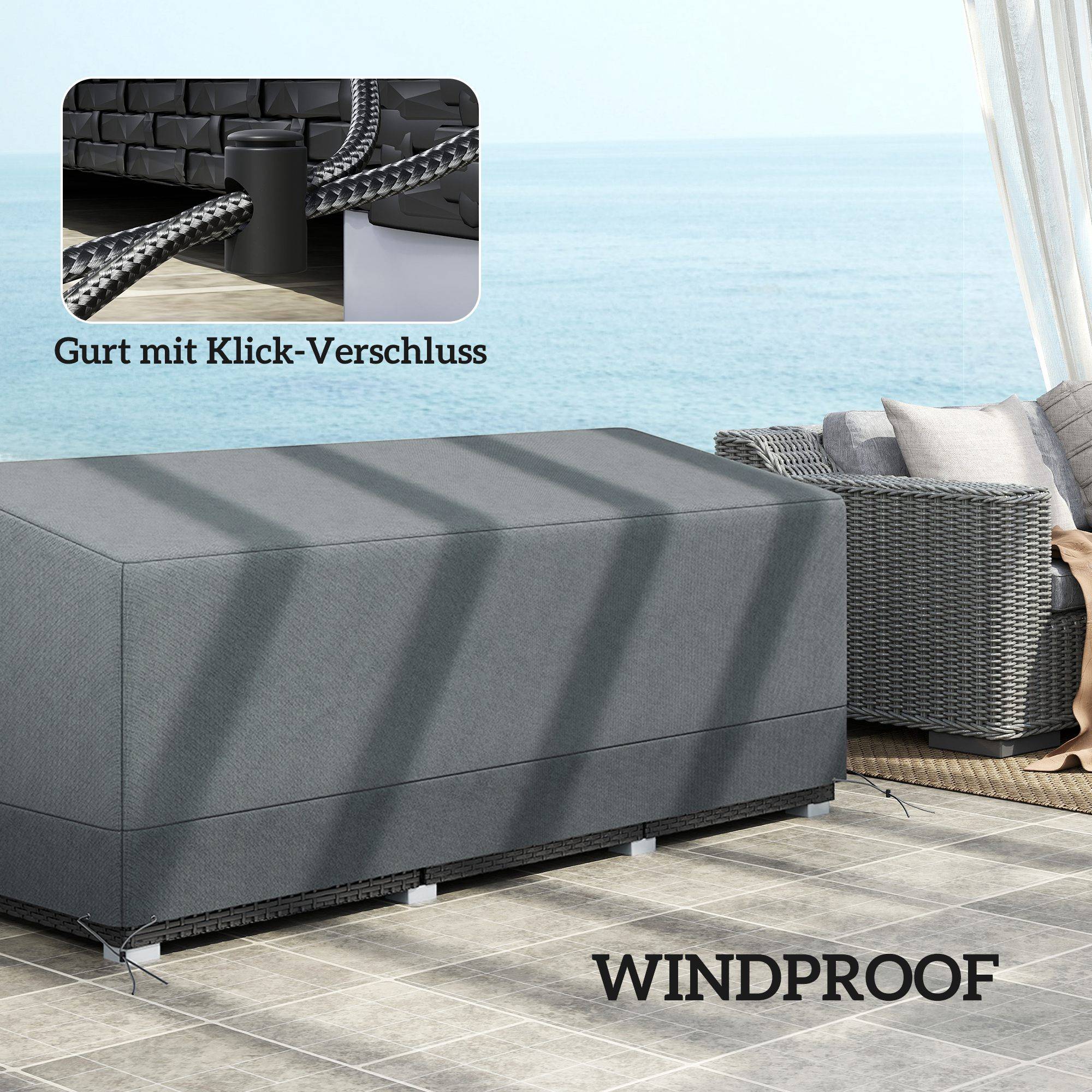 Housse de protection pour mobilier de jardin, résistante à l'hiver, imperméable et anti-UV, en tissu Oxford 600D, 190,5 x 72 x 76 cm, gris clair - Image 7