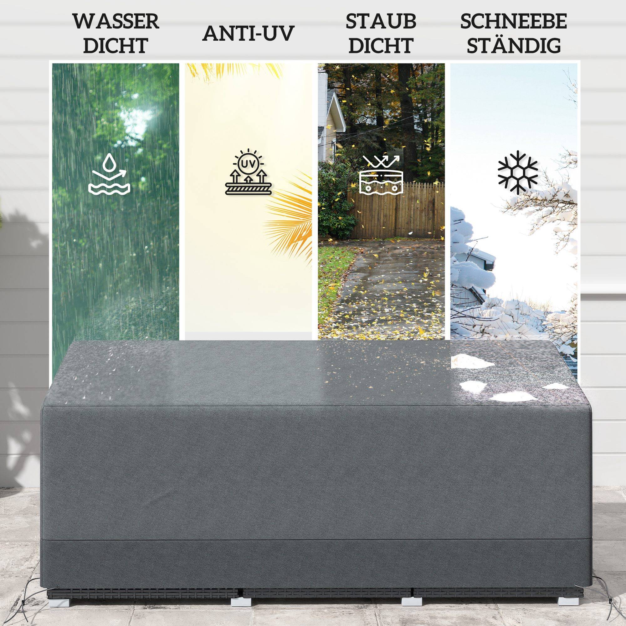 Housse de protection pour mobilier de jardin, résistante à l'hiver, imperméable et anti-UV, en tissu Oxford 600D, 190,5 x 72 x 76 cm, gris clair - Image 8