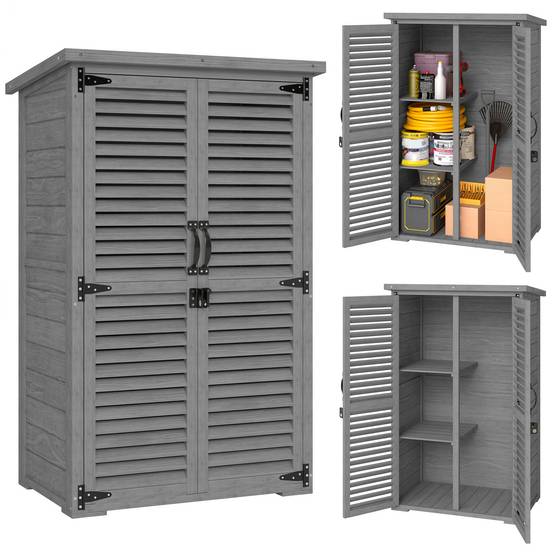 Armoire de Jardin Bois Sapin Outils Extérieur Portes Persiennes 75x50x118cm Gris - ComfortXL Outdoor Living - Image 1