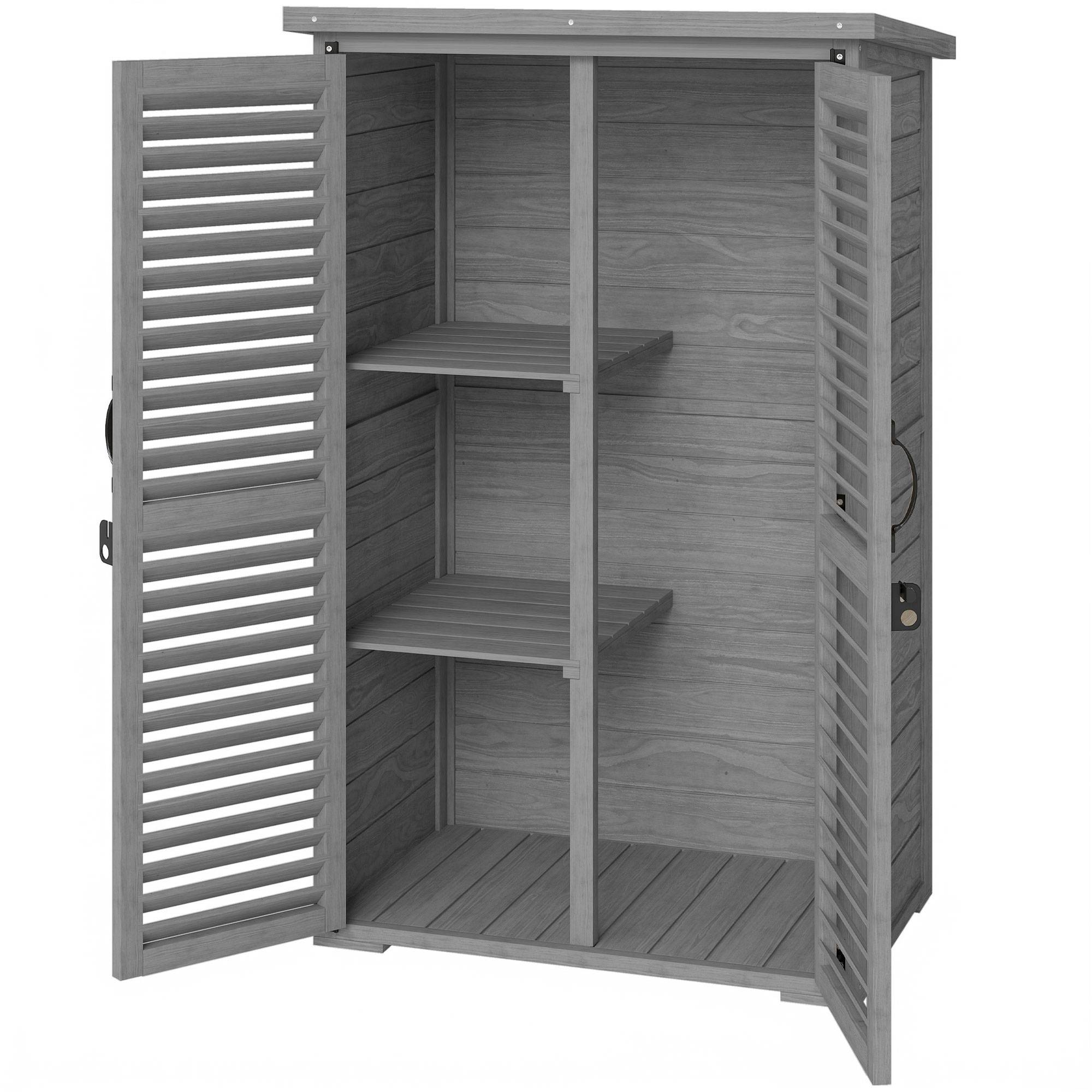 Armoire de Jardin Bois Sapin Outils Extérieur Portes Persiennes 75x50x118cm Gris - ComfortXL Outdoor Living - Image 2
