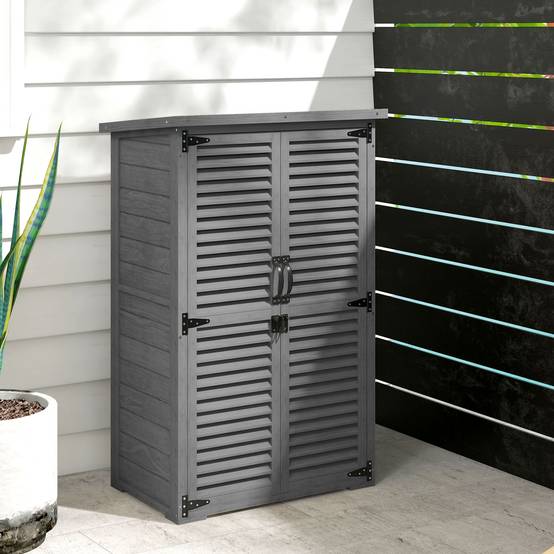 Armoire de Jardin Bois Sapin Outils Extérieur Portes Persiennes 75x50x118cm Gris - ComfortXL Outdoor Living - Image 10