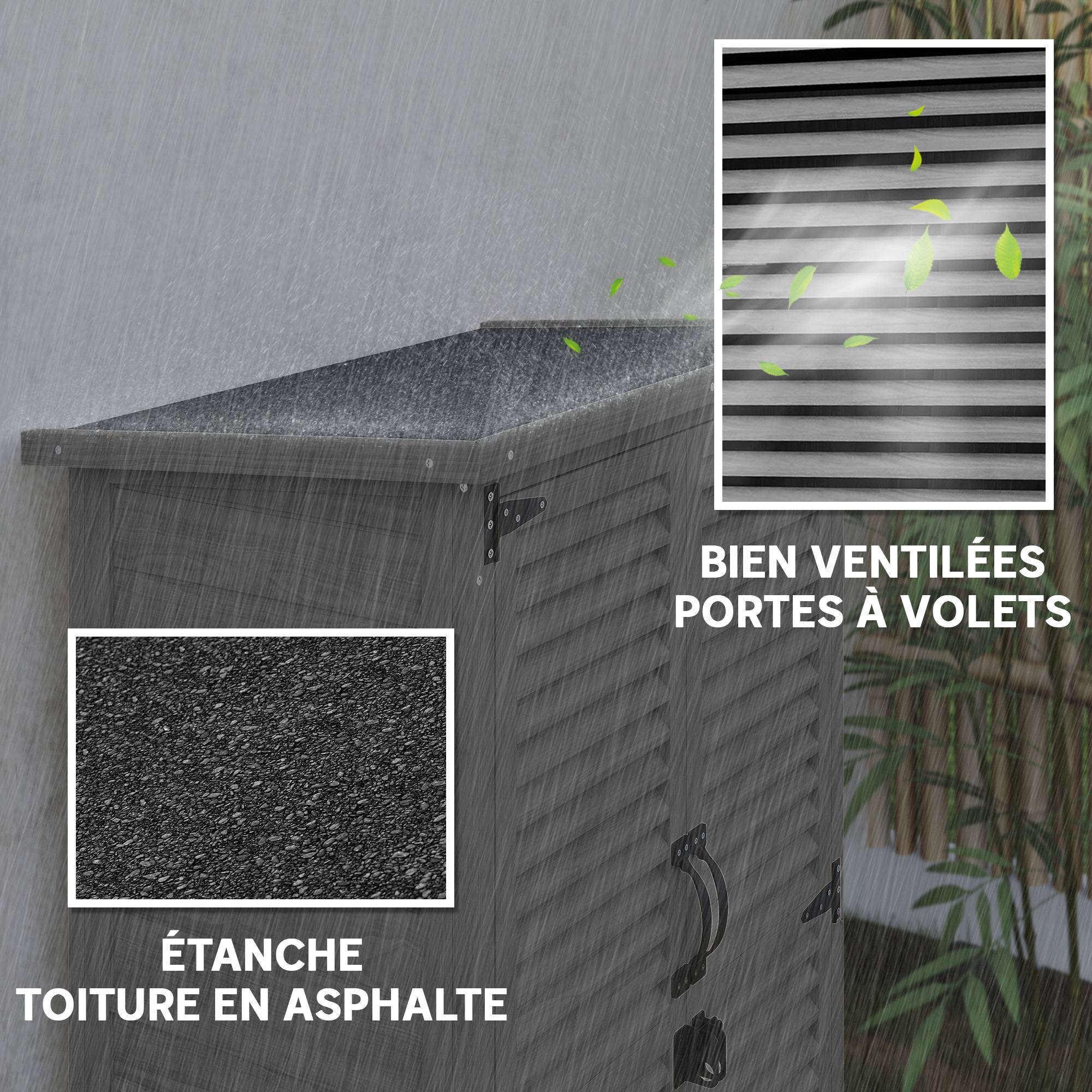 Armoire de Jardin Bois Sapin Outils Extérieur Portes Persiennes 75x50x118cm Gris - ComfortXL Outdoor Living - Image 7