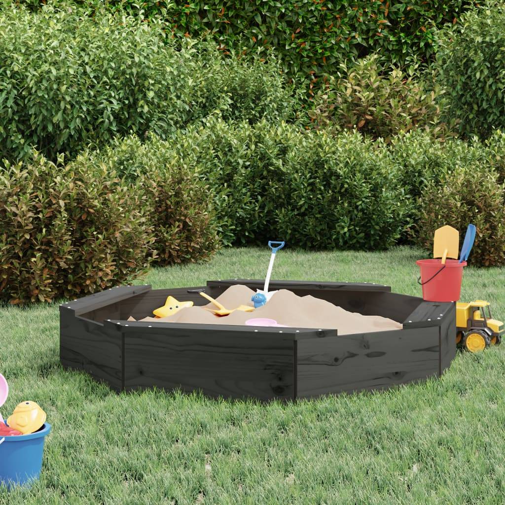 Bac à sable - Maison de jeu pour enfants avec sièges gris octogone bois de pin massif-JU12092 - Image 2