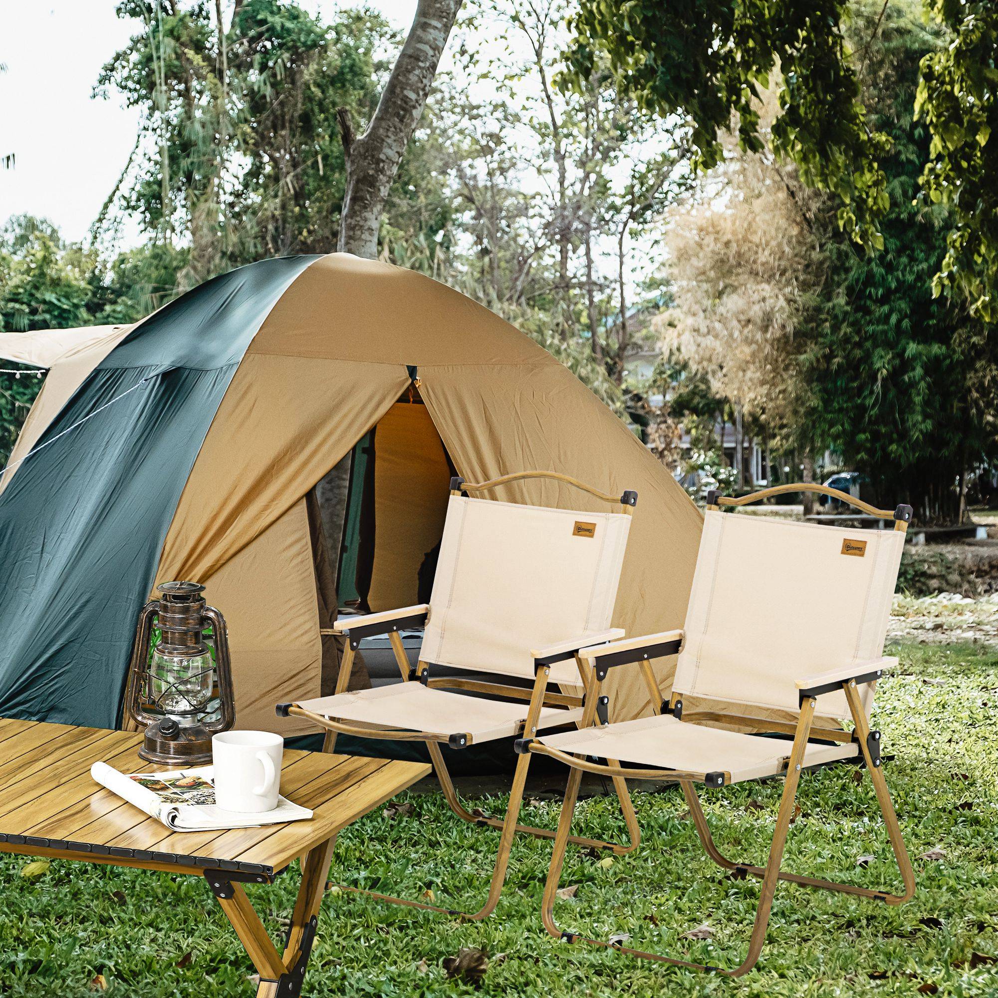 ComfortXL - Lot de 2 chaises pliantes acier et Oxford camping jardin plage avec accoudoirs kaki - ComfortXL Outdoor Living - Image 4