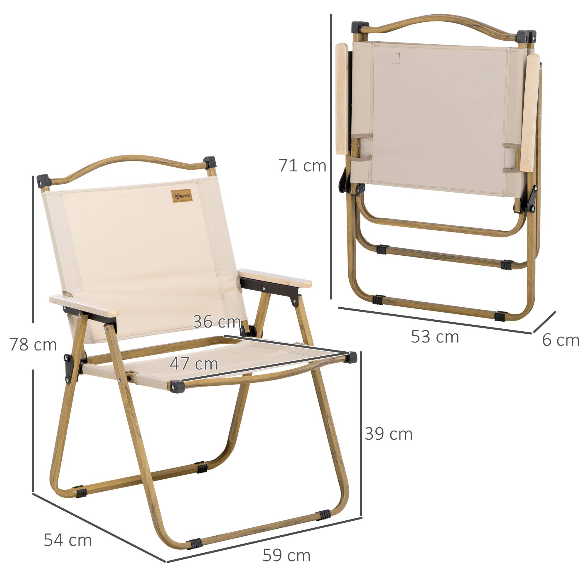 ComfortXL - Lot de 2 chaises pliantes acier et Oxford camping jardin plage avec accoudoirs kaki - ComfortXL Outdoor Living - Image 5
