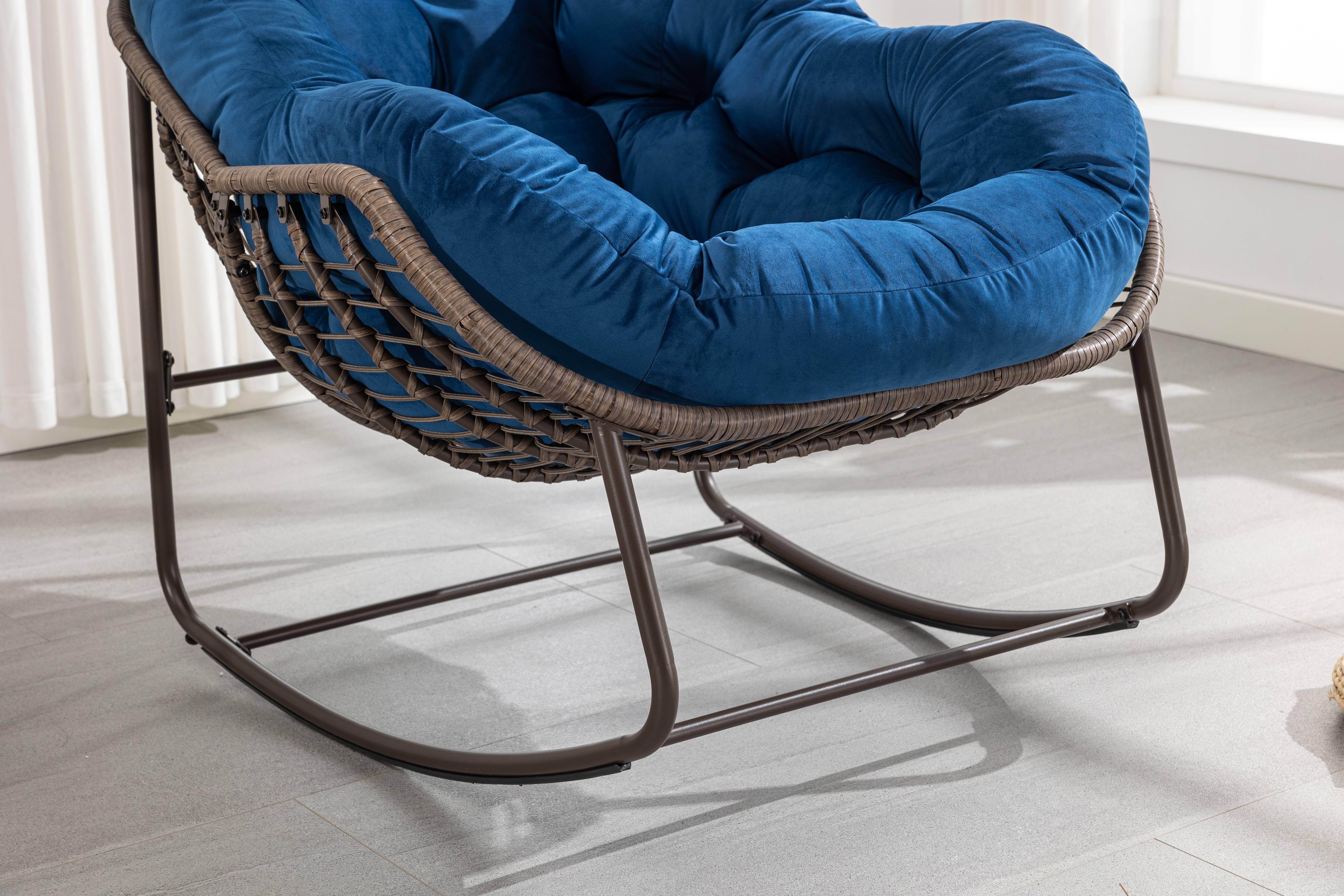 Fauteuil à Bascule Résine Tressée Jardin Terrasse Rocking Chair Oeuf Coussin Bleu Marine - ComfortXL Outdoor Living - Image 7