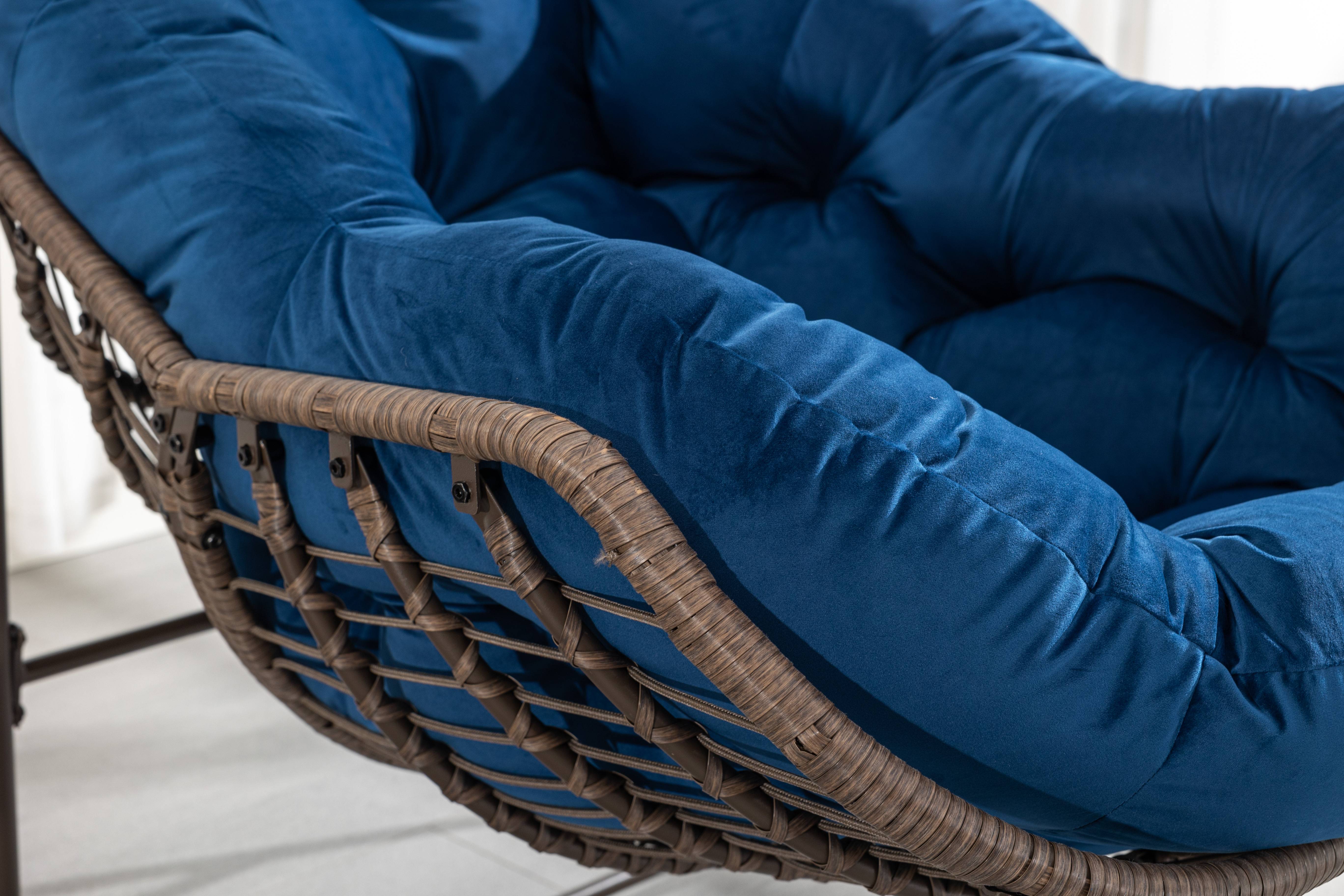 Fauteuil à Bascule Résine Tressée Jardin Terrasse Rocking Chair Oeuf Coussin Bleu Marine - ComfortXL Outdoor Living - Image 8