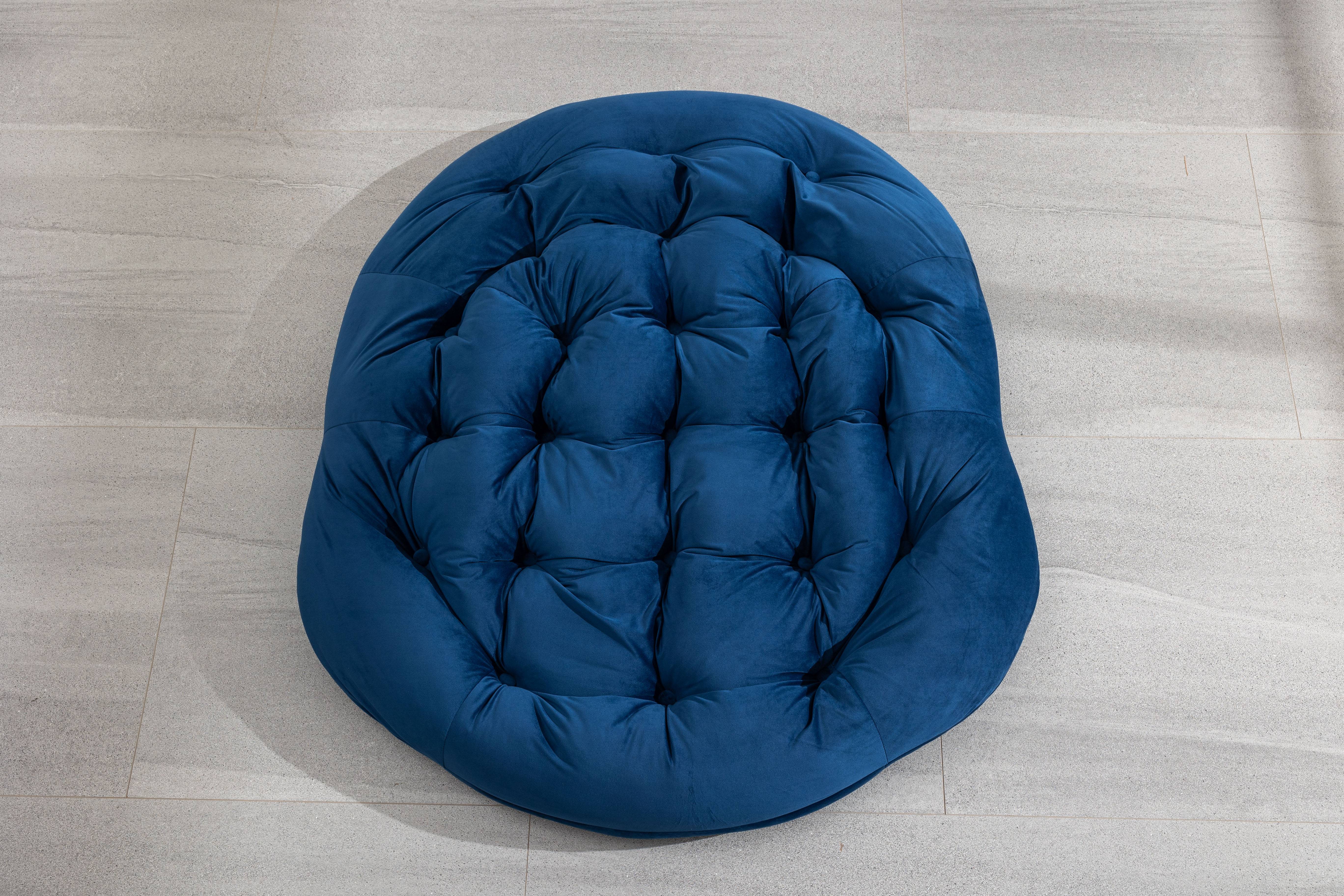 Fauteuil à Bascule Résine Tressée Jardin Terrasse Rocking Chair Oeuf Coussin Bleu Marine - ComfortXL Outdoor Living - Image 6