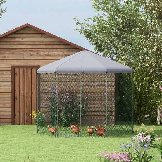 Enclos poulailler extérieur 5 m² parc grillagé dim. 2,8L x 2,45l x 2,46H - espace couvert - 5/8 poules - Image 3