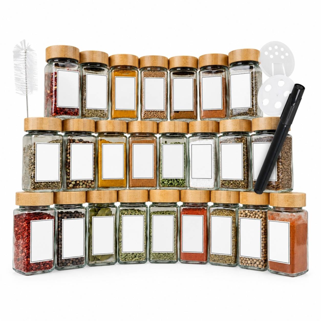 24 Pots à Épices en Verre avec Étiquettes pour Organisation de Cuisine - Image 1