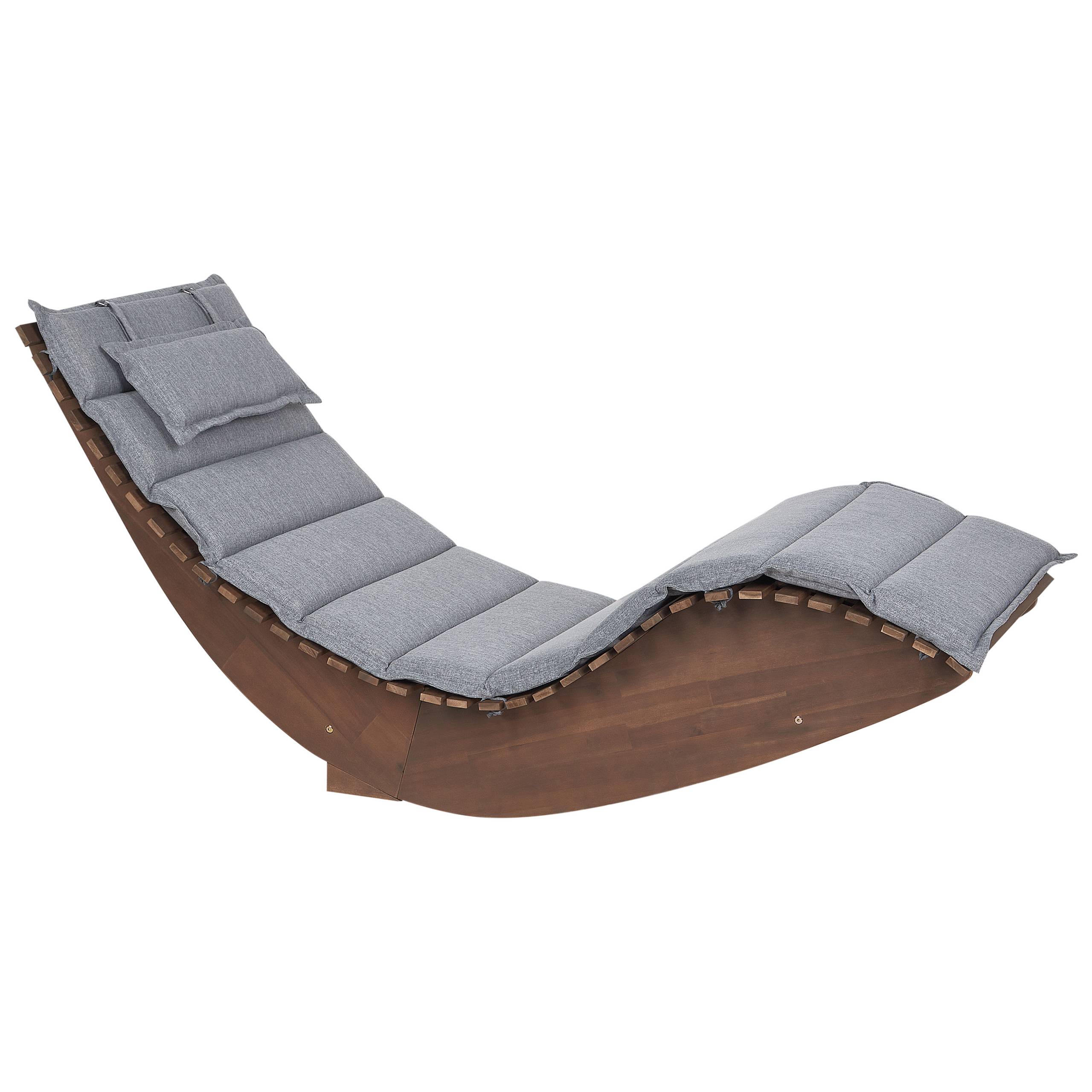 Beliani - Chaise Longue à Bascule Bois Foncé en Bois d'Acacia avec Coussin Gris Patio Terrasse Jardin à Lattes - Image 1