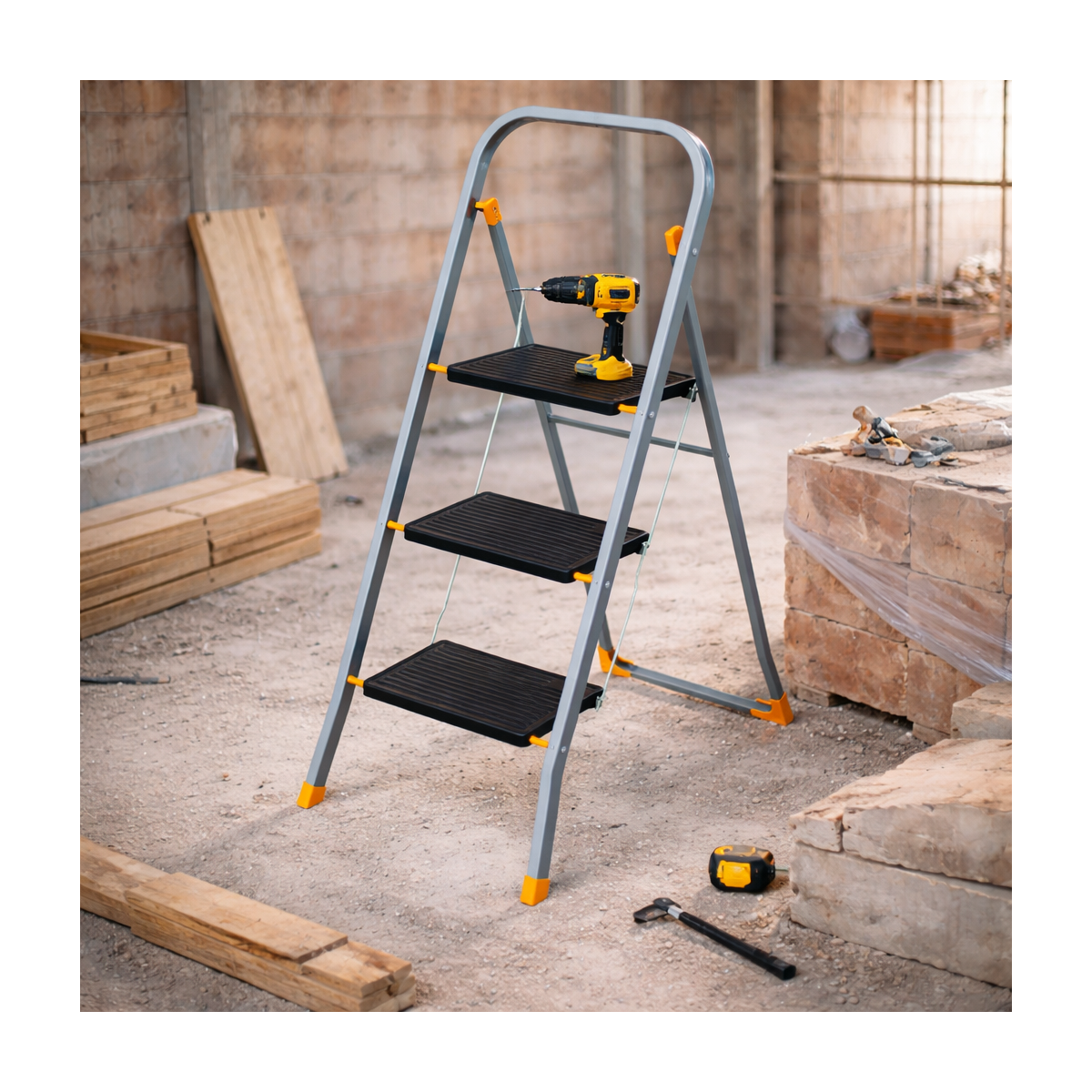 Intec - Escabeau 3 marches pliable Charge 150kg Marche pied anti-dérapant Bricolage Maison Chantier INTEC - Image 4