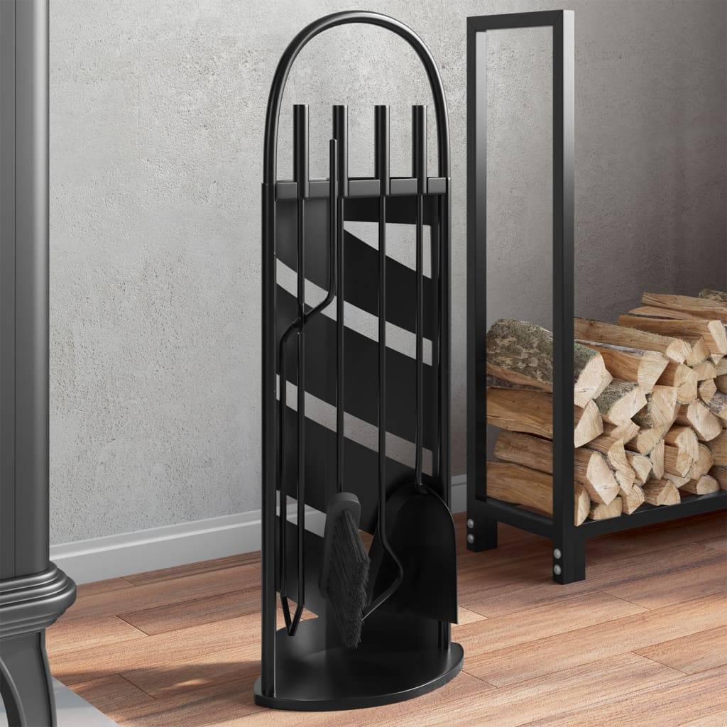 Set Serviteur de Cheminée Acier 5 Pièces pour Foyer Entretien du Feu 66 cm Noir - ComfortXL Outdoor Living - Image 1