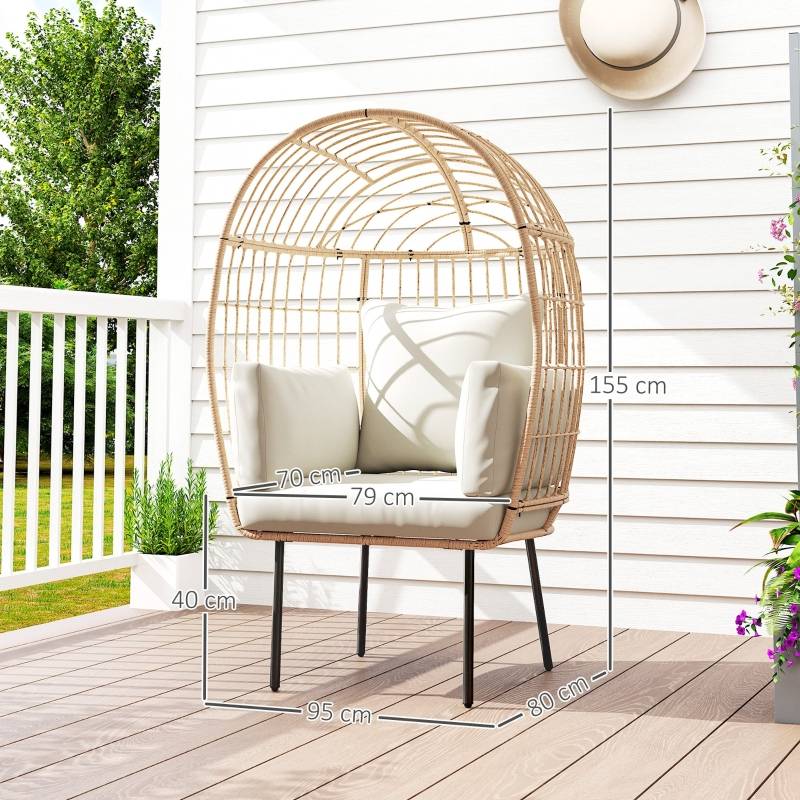 Fauteuil Œuf Résine Tressée Jardin Coussins Épais Beige 155cm - ComfortXL Outdoor Living - Image 3