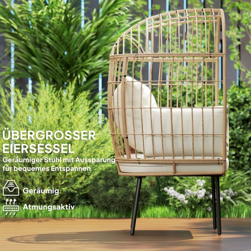 Fauteuil Œuf Résine Tressée Jardin Coussins Épais Beige 155cm - ComfortXL Outdoor Living - Image 4