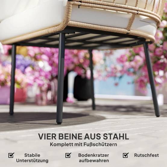 Fauteuil Œuf Résine Tressée Jardin Coussins Épais Beige 155cm - ComfortXL Outdoor Living - Image 7