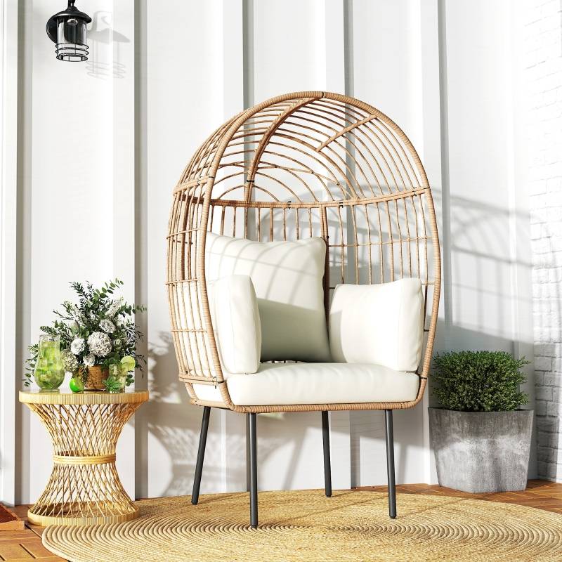 Fauteuil Œuf Résine Tressée Jardin Coussins Épais Beige 155cm - ComfortXL Outdoor Living - Image 8