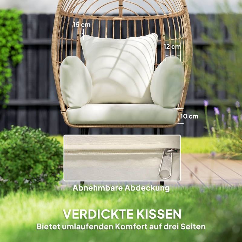 Fauteuil Œuf Résine Tressée Jardin Coussins Épais Beige 155cm - ComfortXL Outdoor Living - Image 6