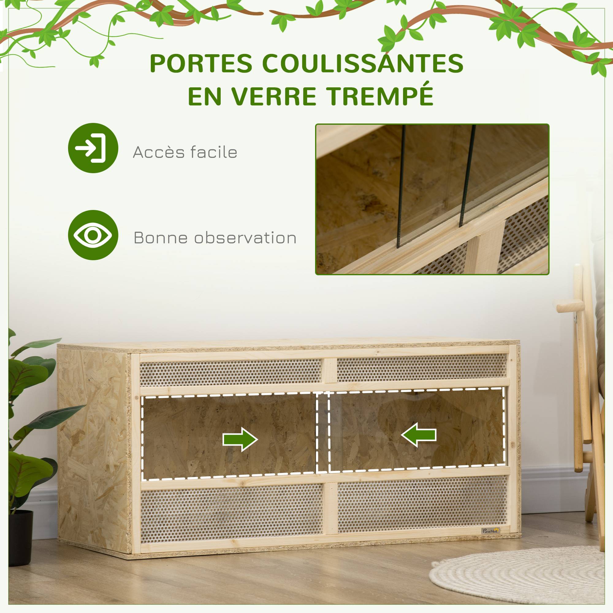 Sans Marque - Terrarium en bois OSB pour reptiles avec porte coulissante en verre - 100 x 47 x 47 cm naturel - Image 8
