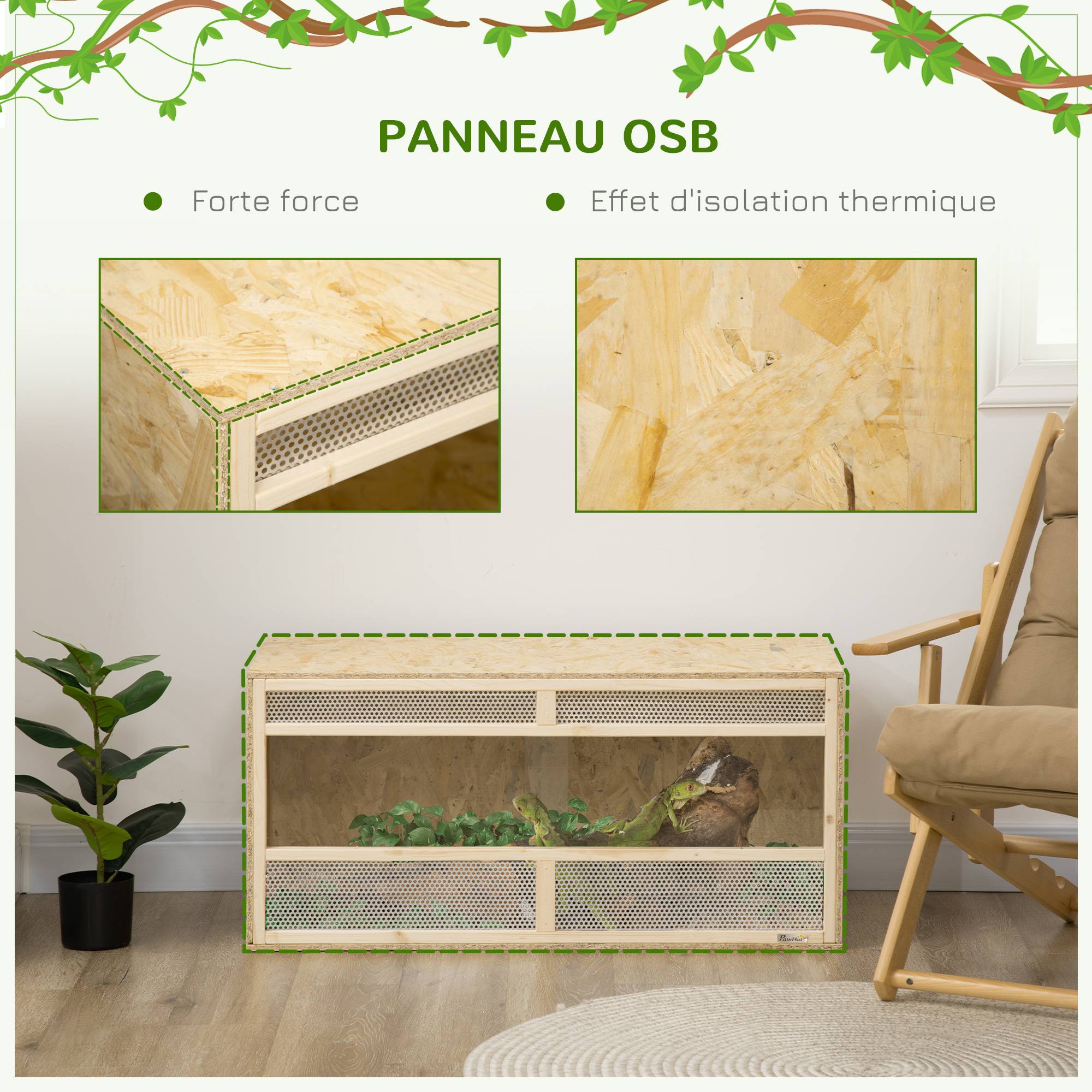 Sans Marque - Terrarium en bois OSB pour reptiles avec porte coulissante en verre - 100 x 47 x 47 cm naturel - Image 7