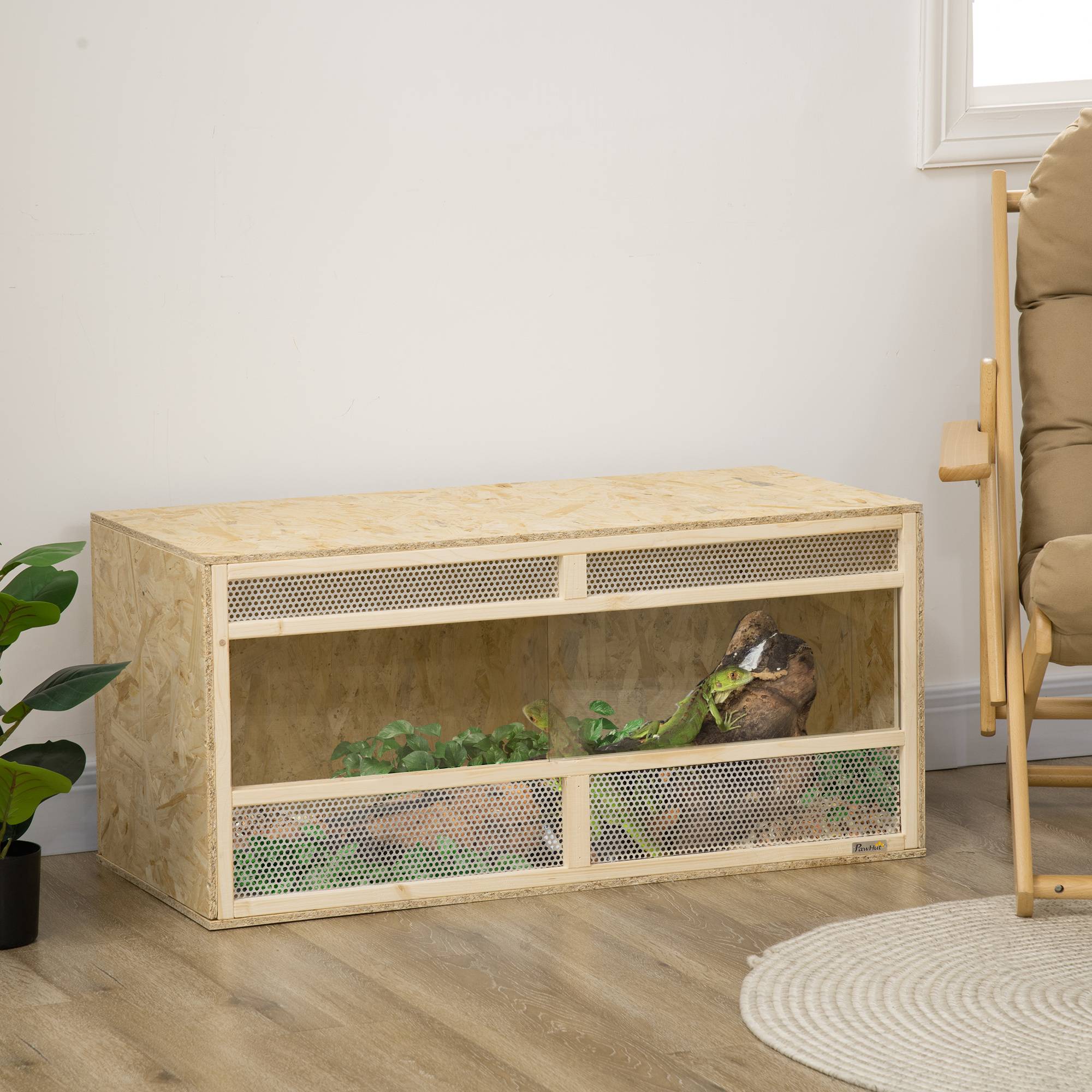 Sans Marque - Terrarium en bois OSB pour reptiles avec porte coulissante en verre - 100 x 47 x 47 cm naturel - Image 3