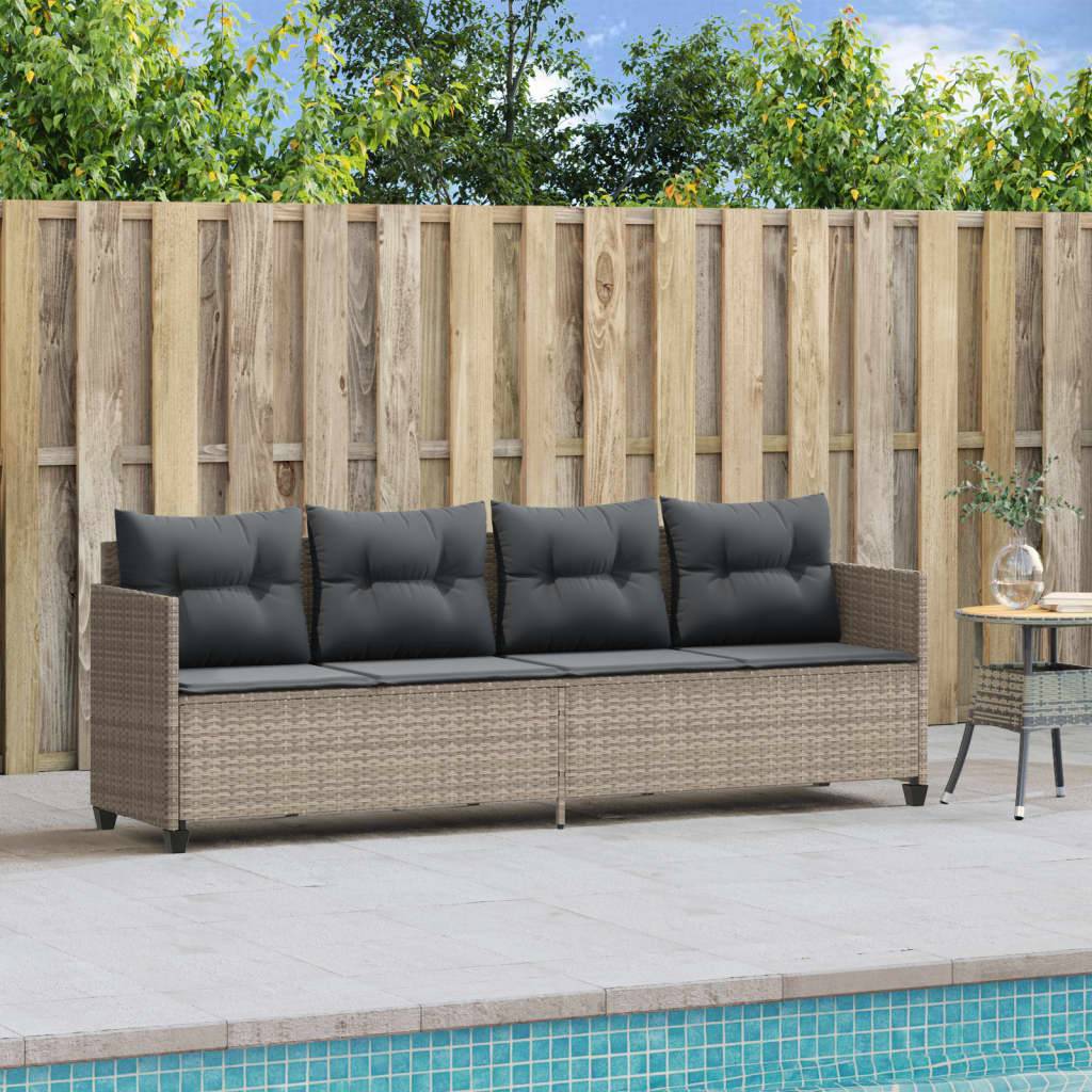 Chaise longue avec coussins gris clair résine tressée 204 x 55 x 69,5 cm - PANGIVO - Image 3
