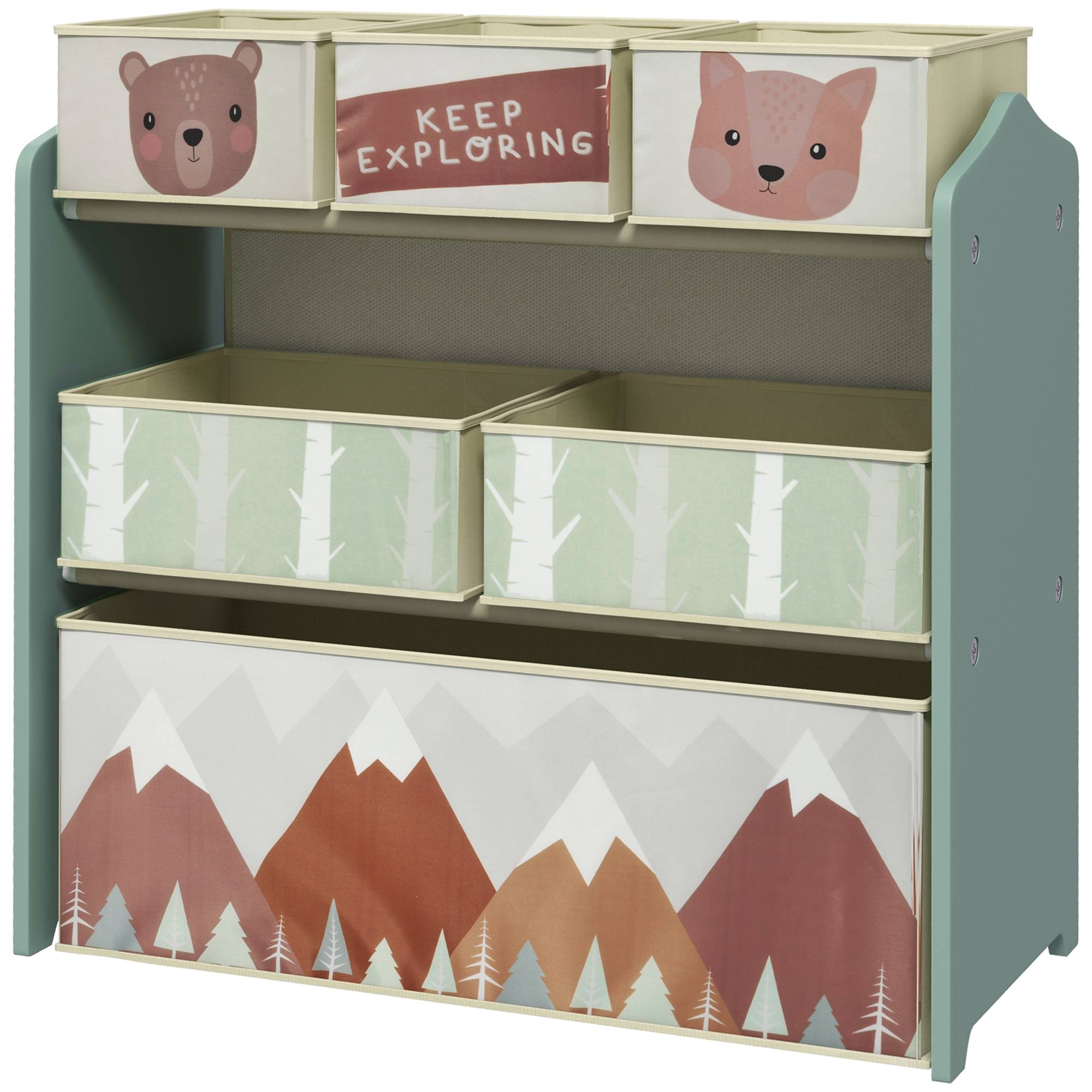 Rangement pour jouets d'enfants, étagère à jouets avec 6 bacs amovibles en tissu non tissé, 63 x 30 x 66 cm, vert - Image 2