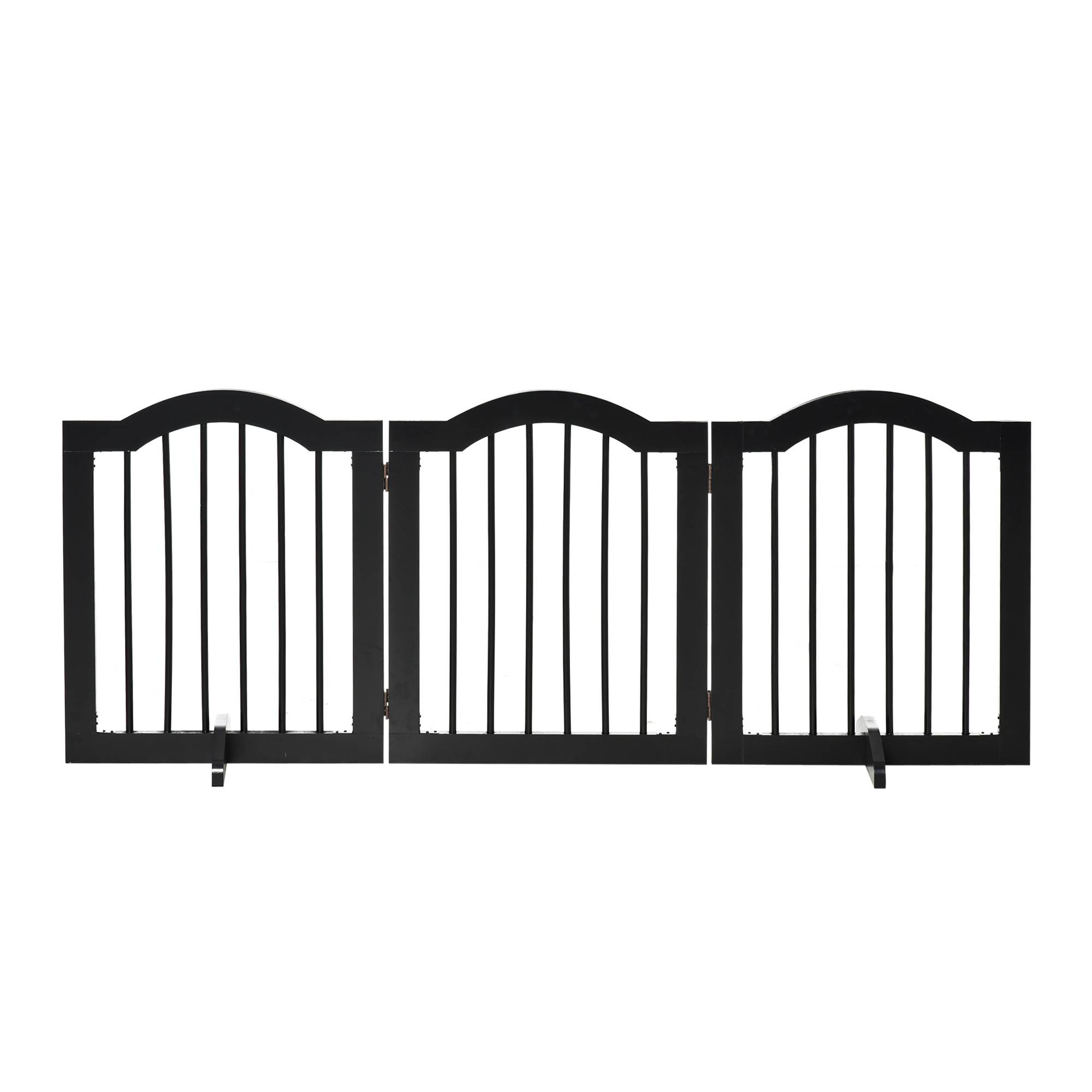 Sans Marque - Barrière pour chien 3 panneaux, 154,5x61 cm pliant avec porte, 2 pieds, autonome, pour cuisine, couloir, noir - Image 2