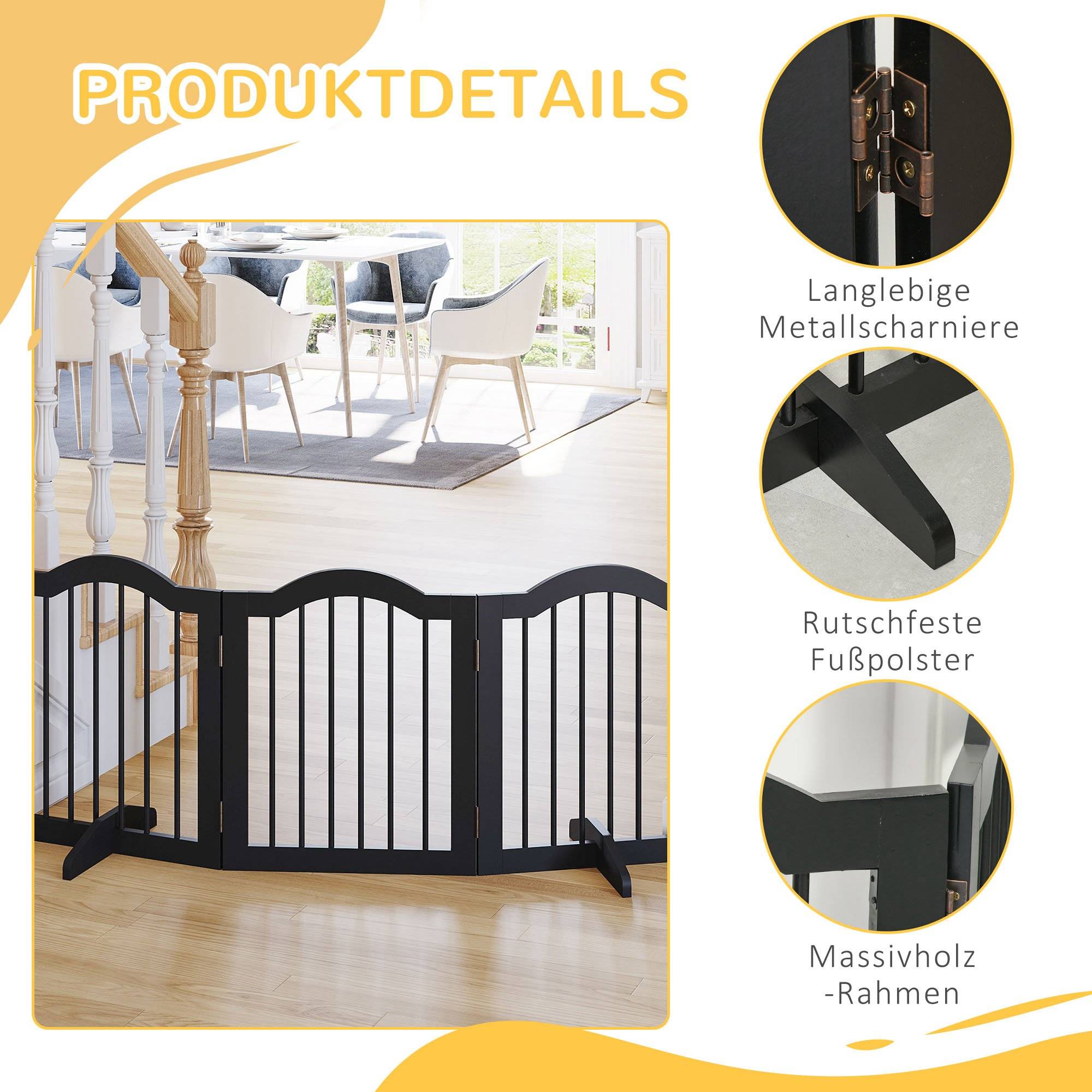 Sans Marque - Barrière pour chien 3 panneaux, 154,5x61 cm pliant avec porte, 2 pieds, autonome, pour cuisine, couloir, noir - Image 7