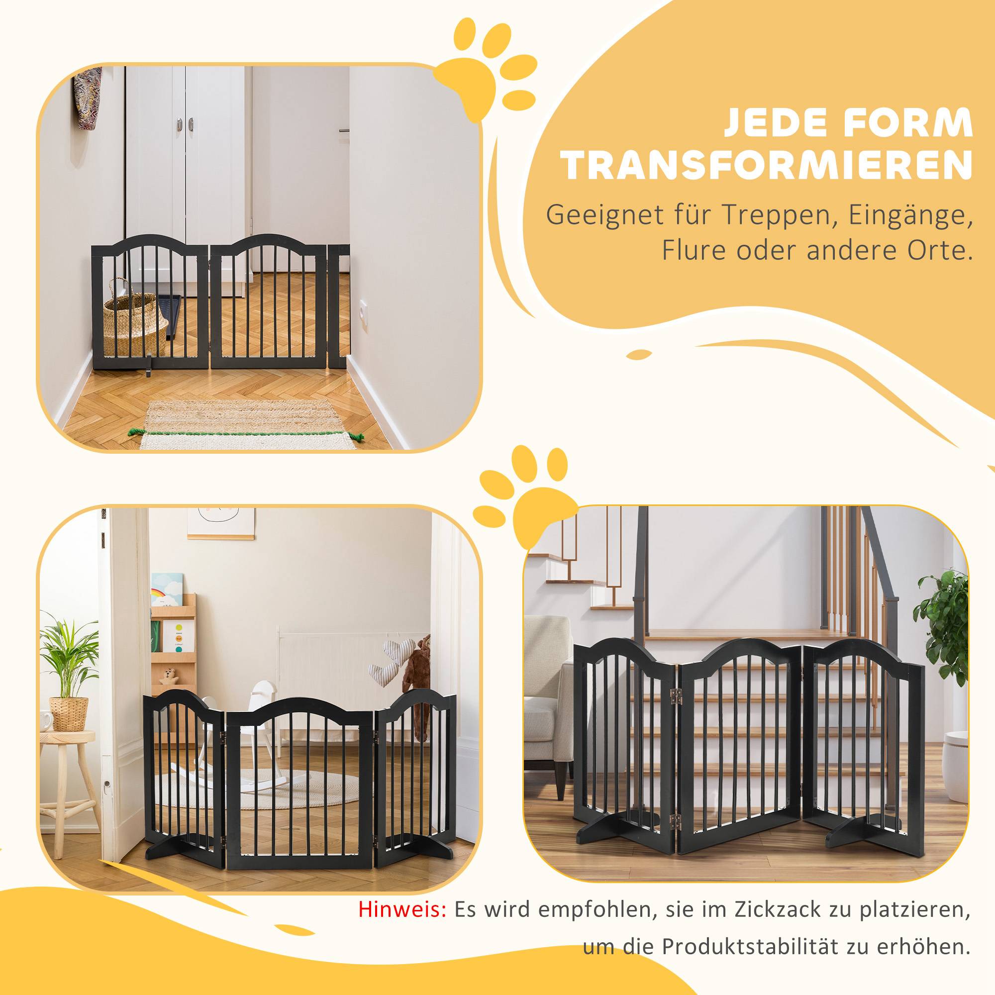 Sans Marque - Barrière pour chien 3 panneaux, 154,5x61 cm pliant avec porte, 2 pieds, autonome, pour cuisine, couloir, noir - Image 10