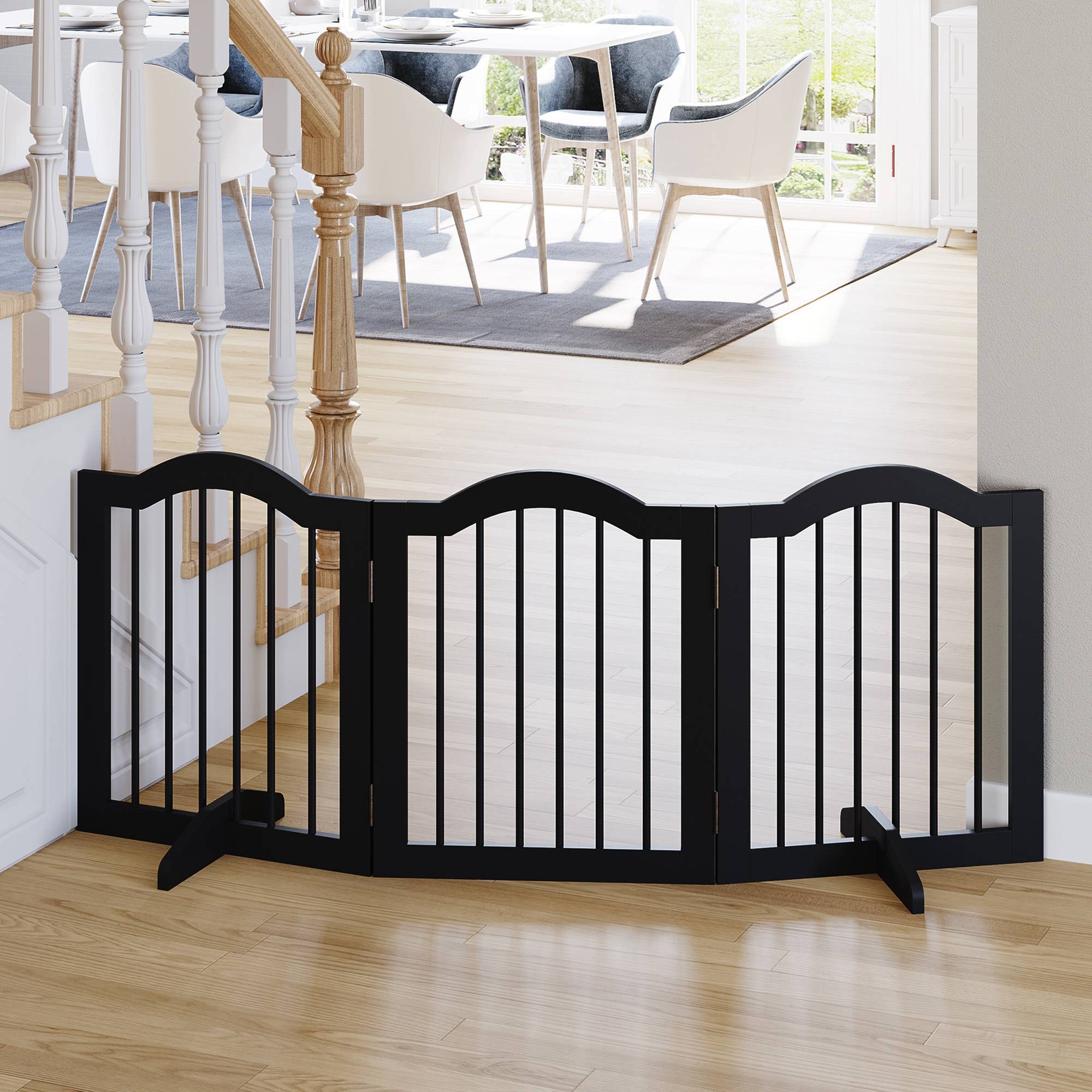 Sans Marque - Barrière pour chien 3 panneaux, 154,5x61 cm pliant avec porte, 2 pieds, autonome, pour cuisine, couloir, noir - Image 4