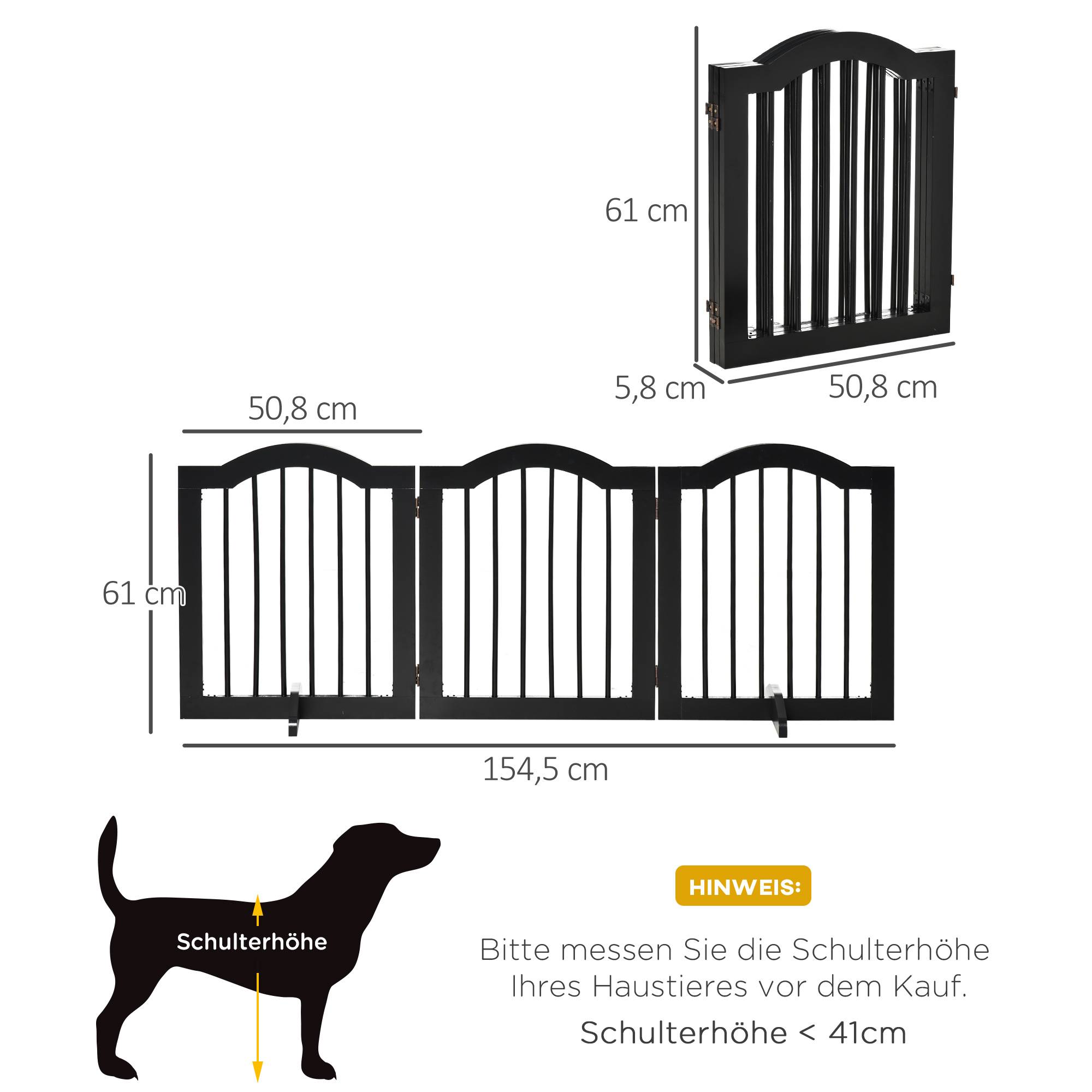 Sans Marque - Barrière pour chien 3 panneaux, 154,5x61 cm pliant avec porte, 2 pieds, autonome, pour cuisine, couloir, noir - Image 5