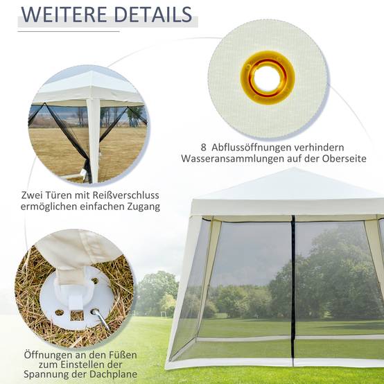 Gazebo 3 x 3 m blanc crème métal polyester imperméable avec moustiquaire pour fêtes de jardin - Image 6