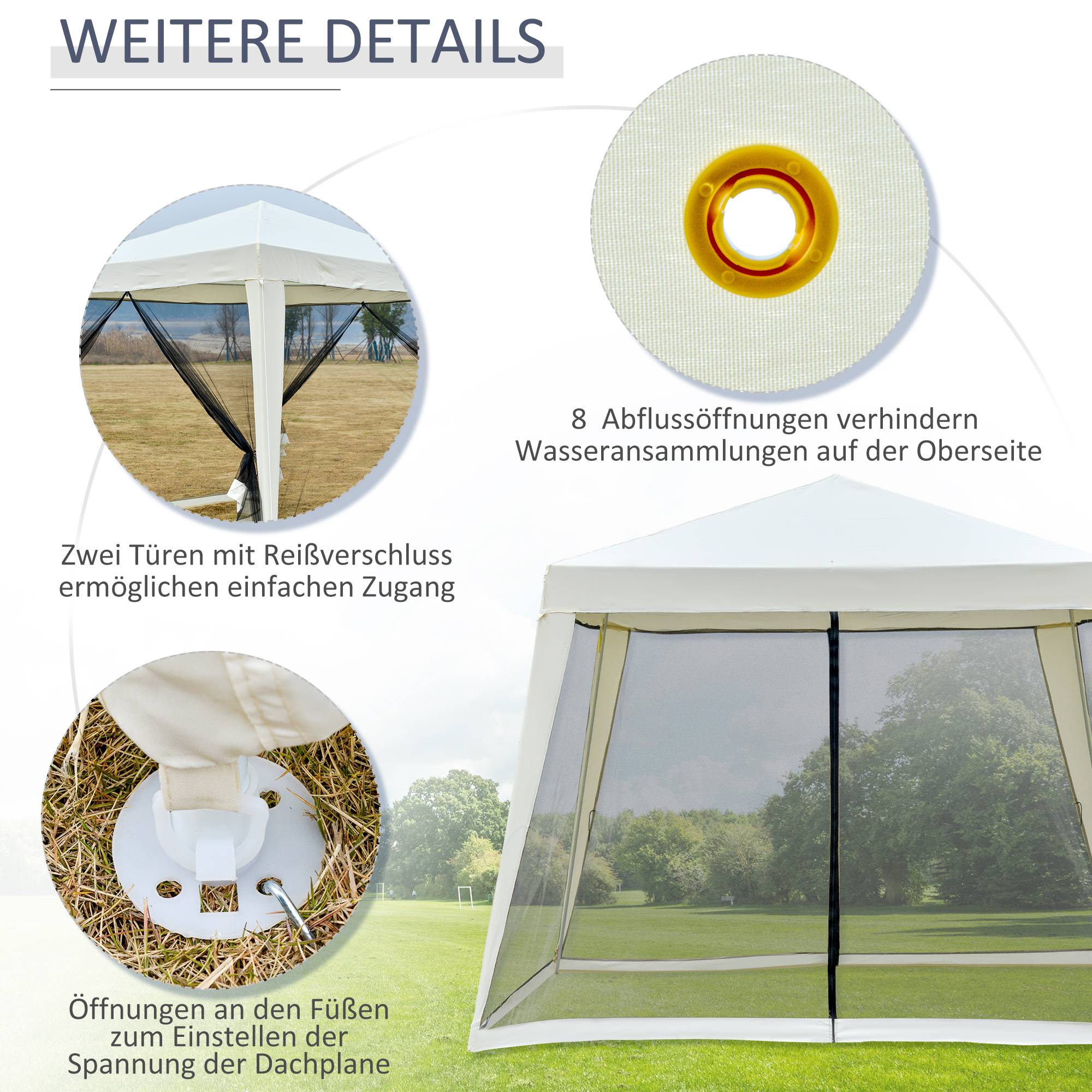 Gazebo 3 x 3 m blanc crème métal polyester imperméable avec moustiquaire pour fêtes de jardin - Image 6