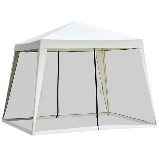 Gazebo 3 x 3 m blanc crème métal polyester imperméable avec moustiquaire pour fêtes de jardin - Image 1