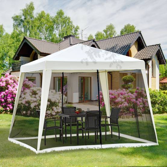 Gazebo 3 x 3 m blanc crème métal polyester imperméable avec moustiquaire pour fêtes de jardin - Image 2