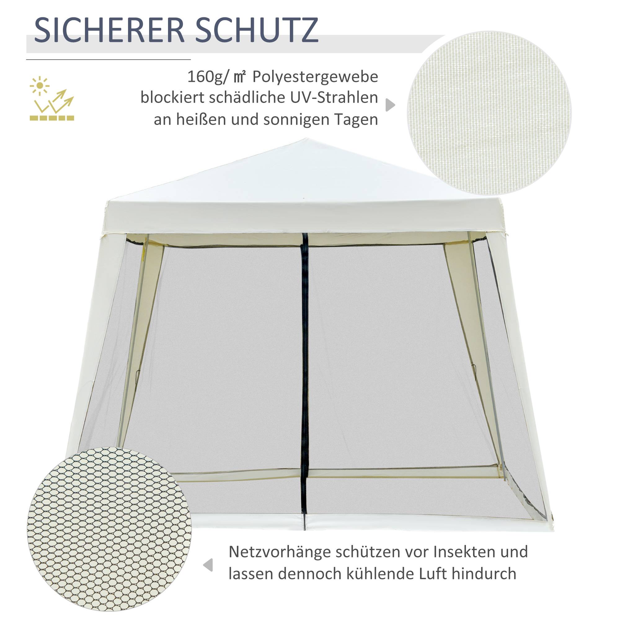 Gazebo 3 x 3 m blanc crème métal polyester imperméable avec moustiquaire pour fêtes de jardin - Image 4